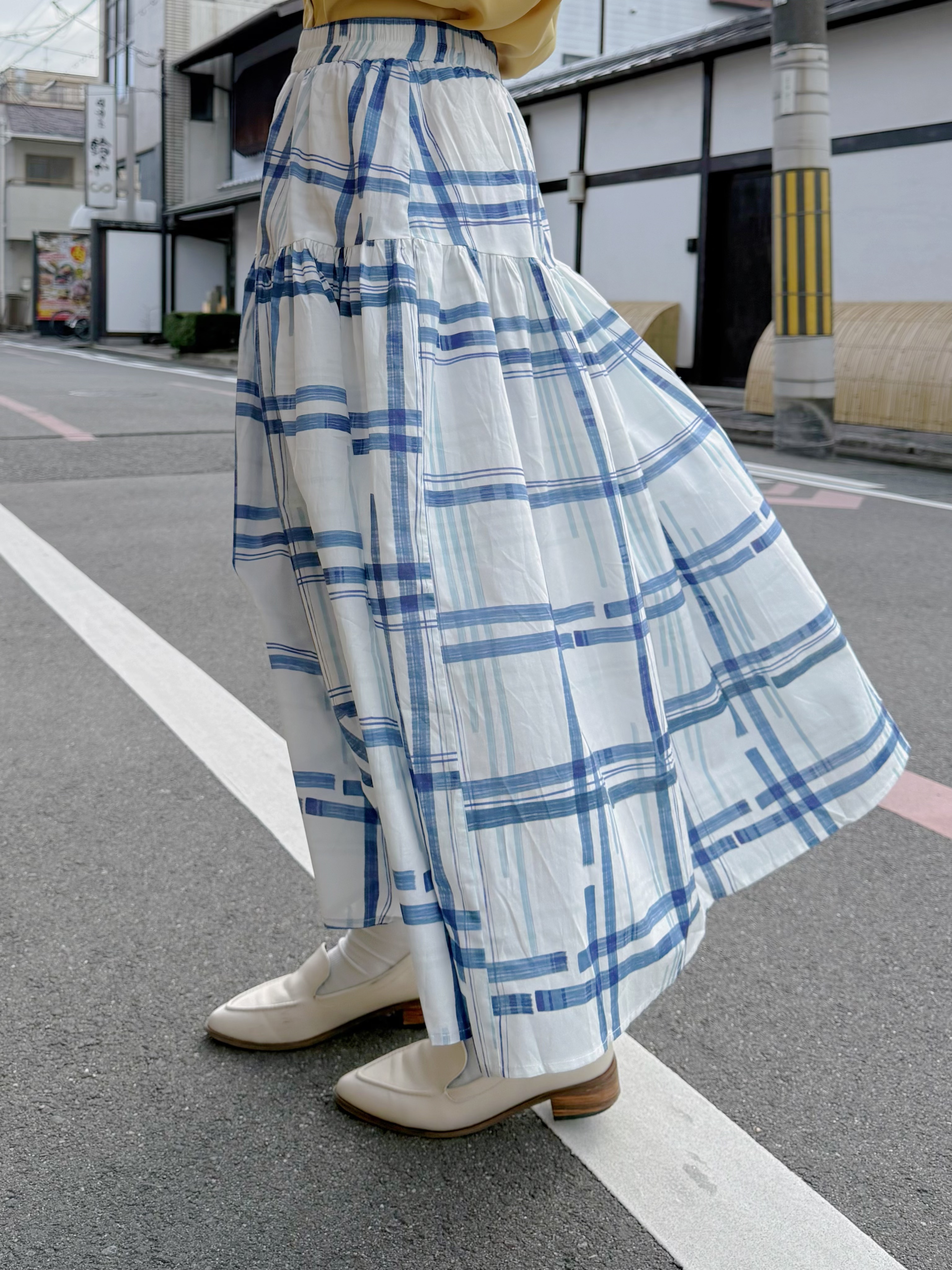 藍白格仔A line半身裙