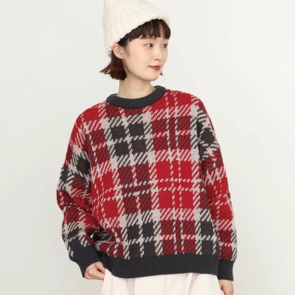 英倫格紋拼色冷衫