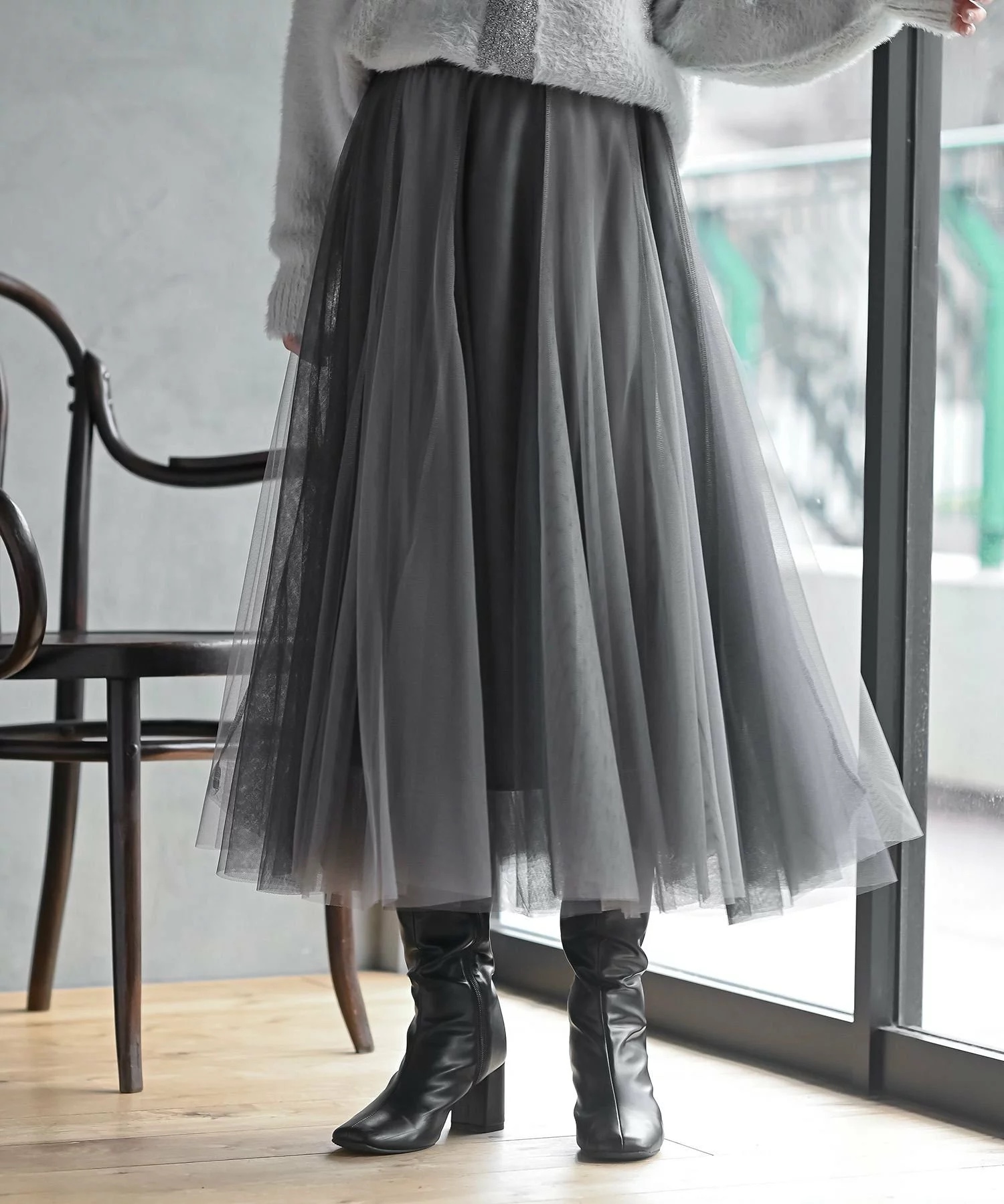 深淺拼色紗紗A line半身裙