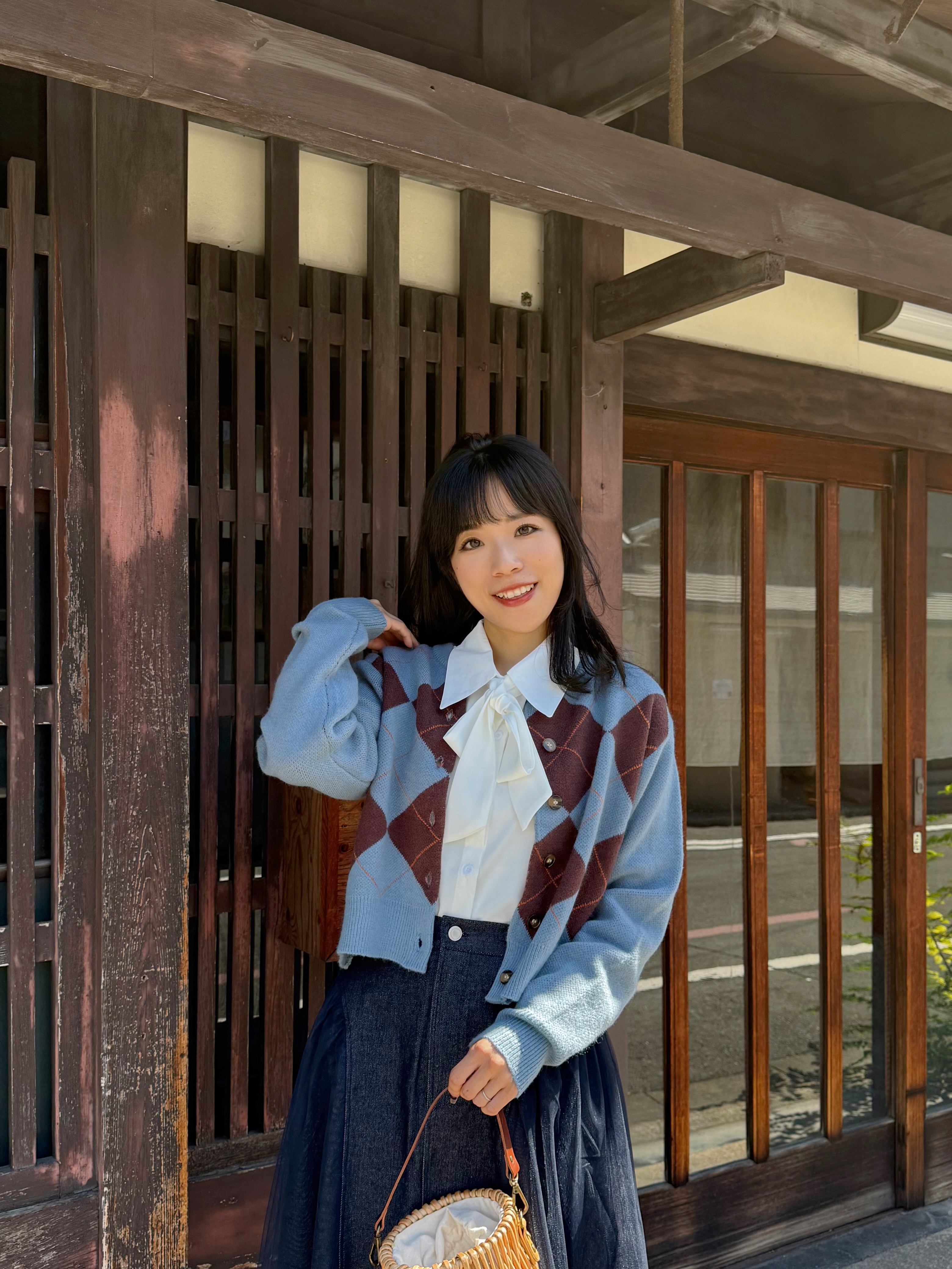 3色•菱格紋針織外套