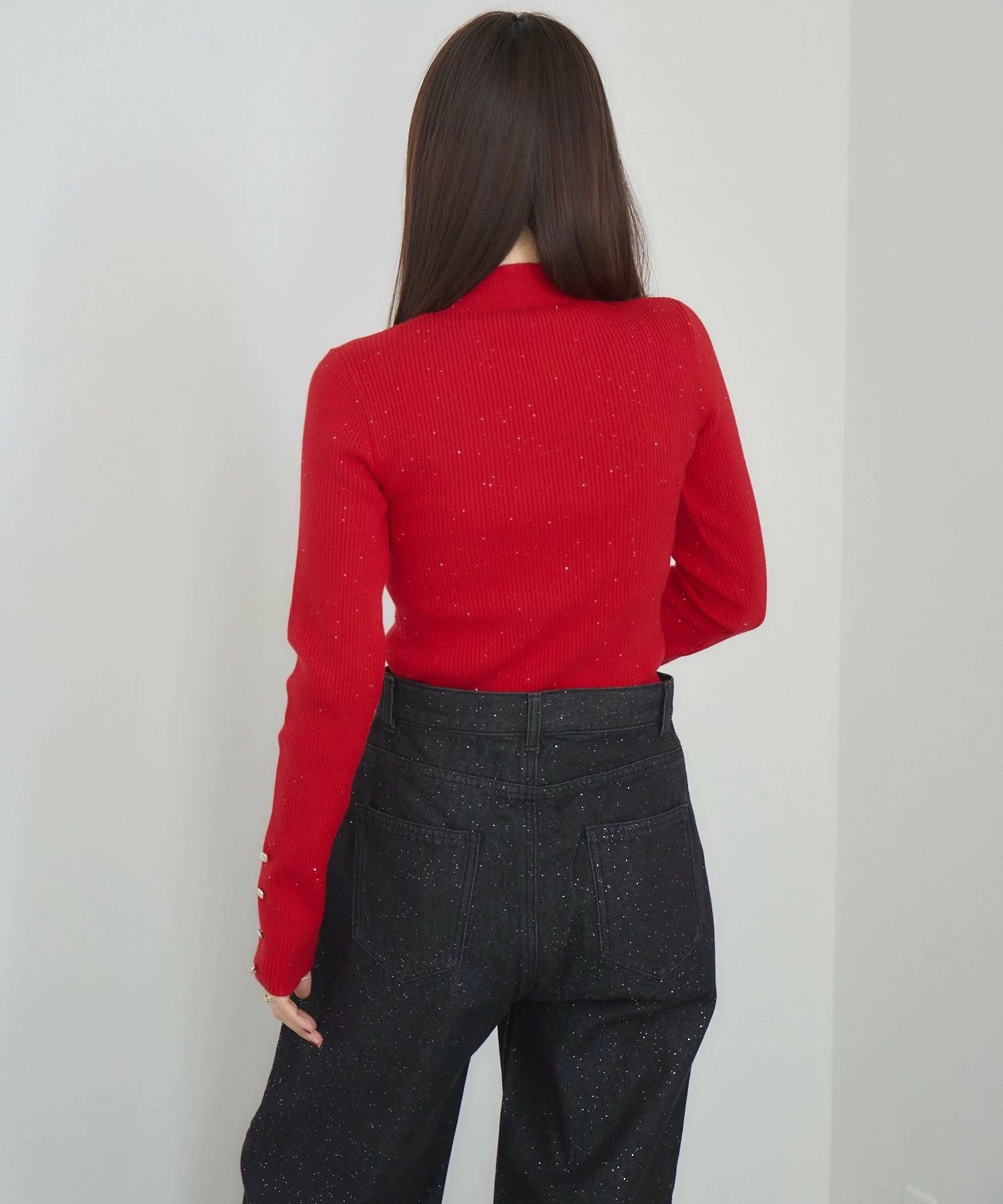 閃閃/ 淨色啞色扣閃閃企領針織