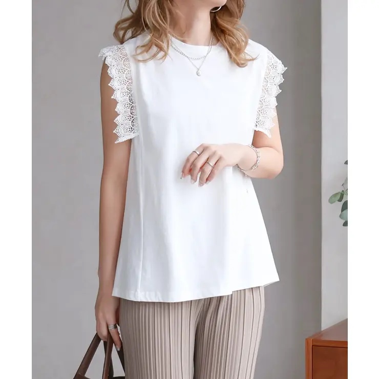 簡約lace袖拼Tee