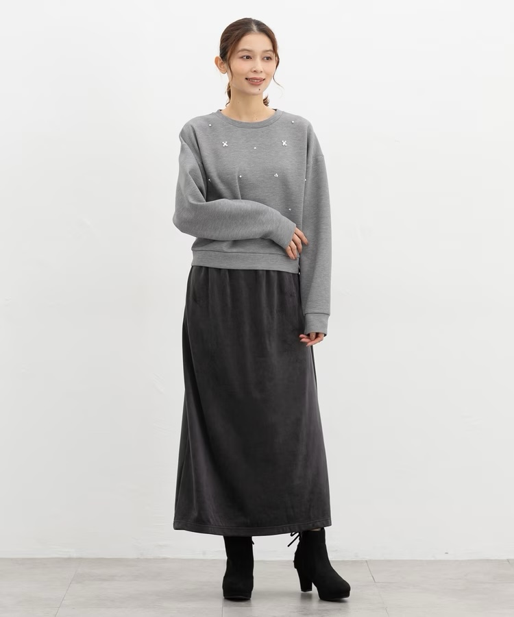 4色・S-XL・寶石裝飾圓領衛衣上衣