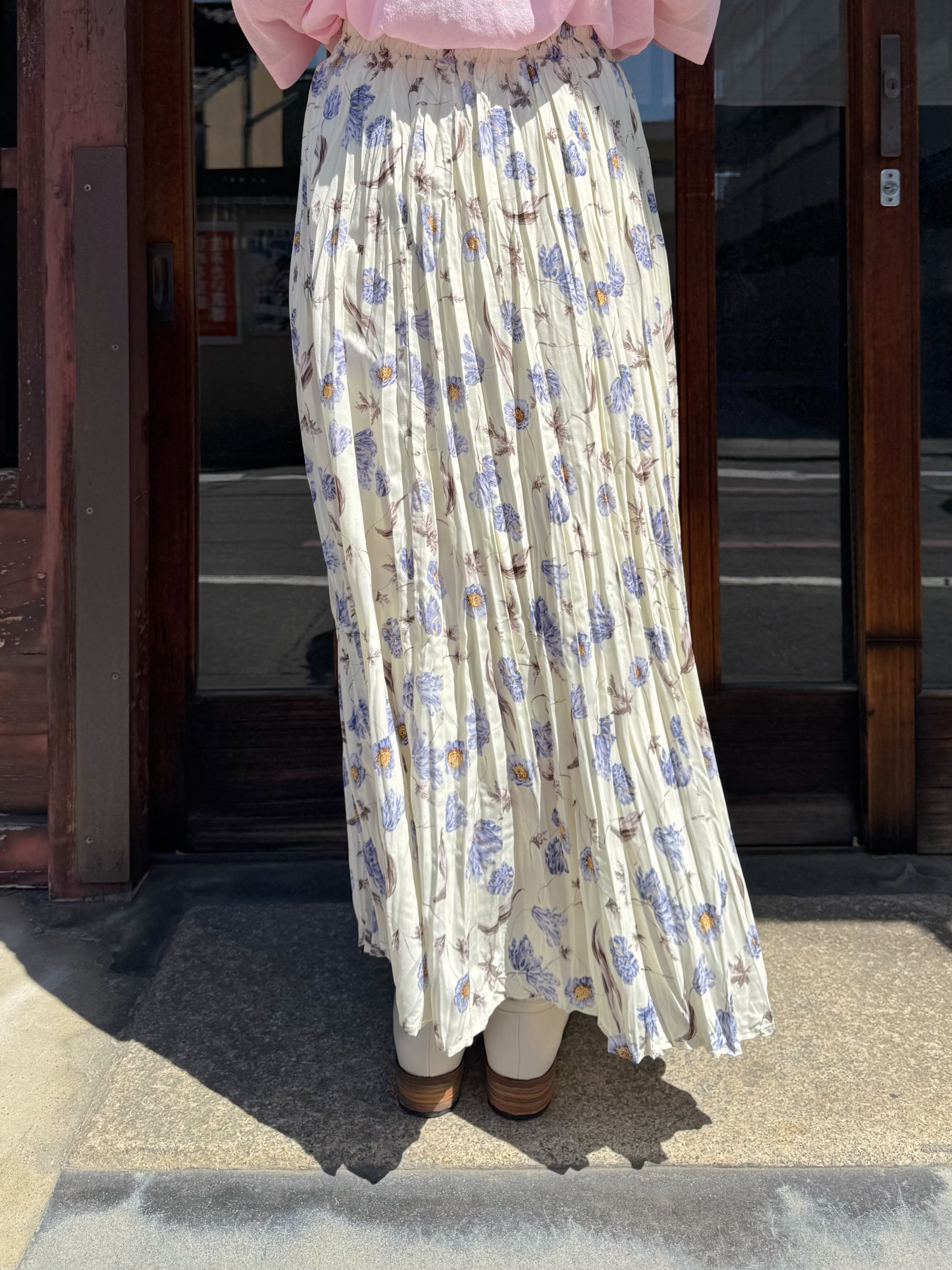 紫花百褶雪紡半身裙