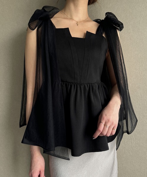 紗蝴蝶結肩帶背心