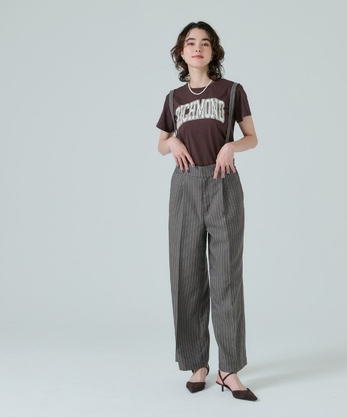 直條紋吊帶長褲