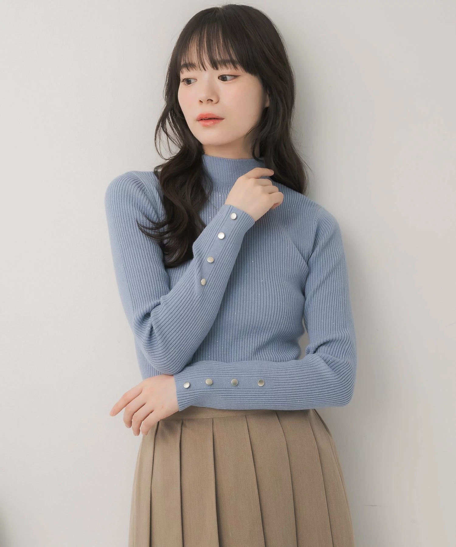 閃閃/ 淨色啞色扣閃閃企領針織