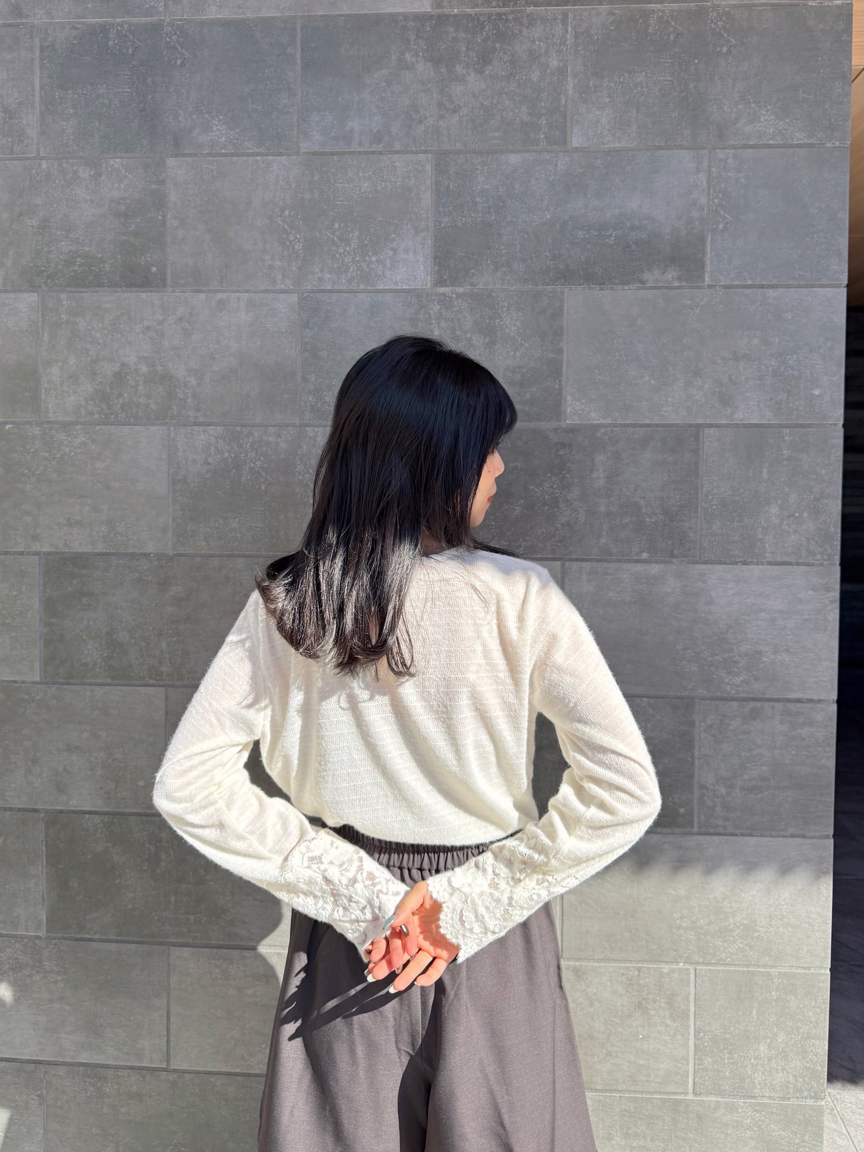 4色•蕾絲寬袖薄針織上衣