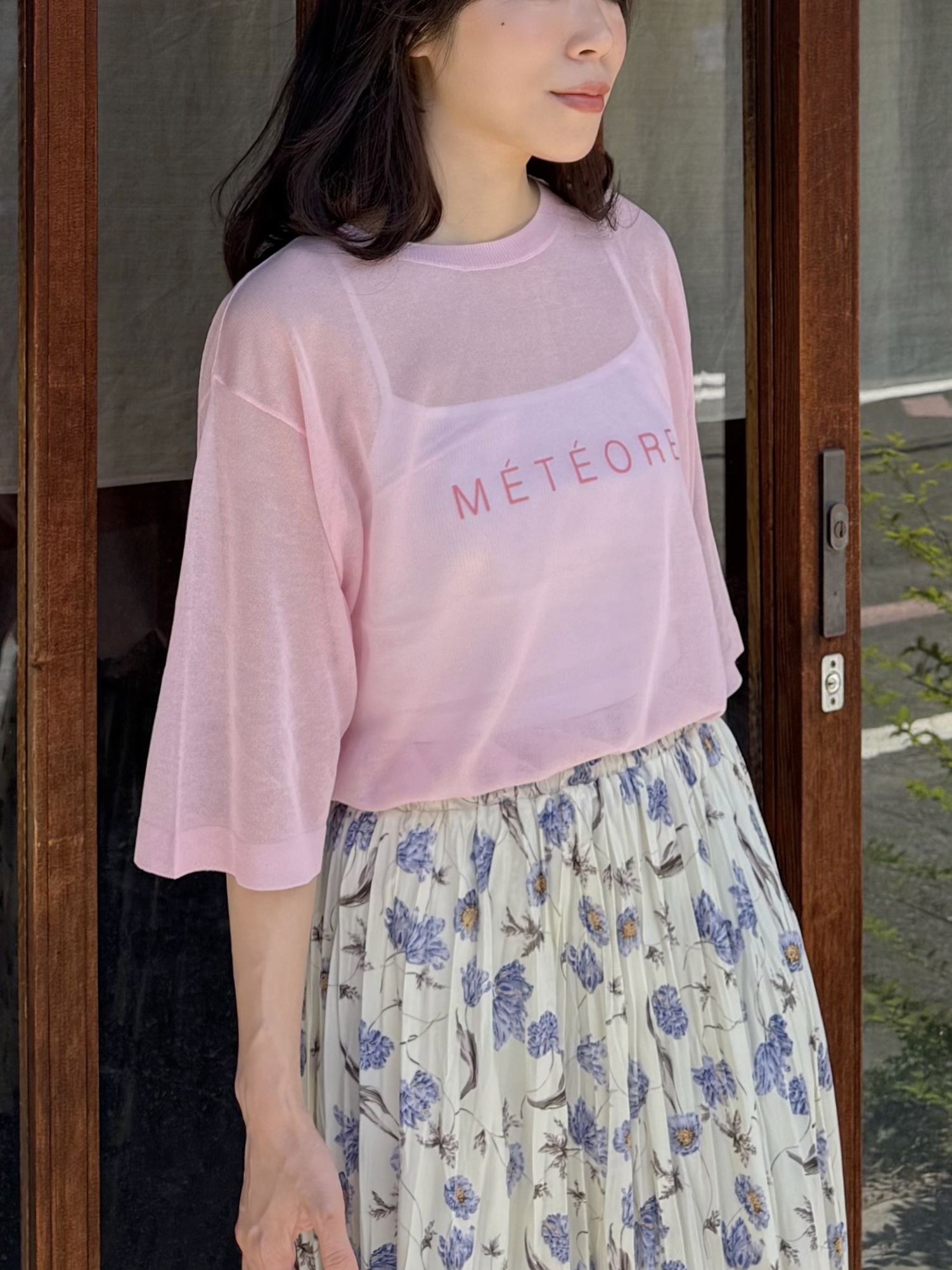 4色•字母薄款5分袖針織上衣