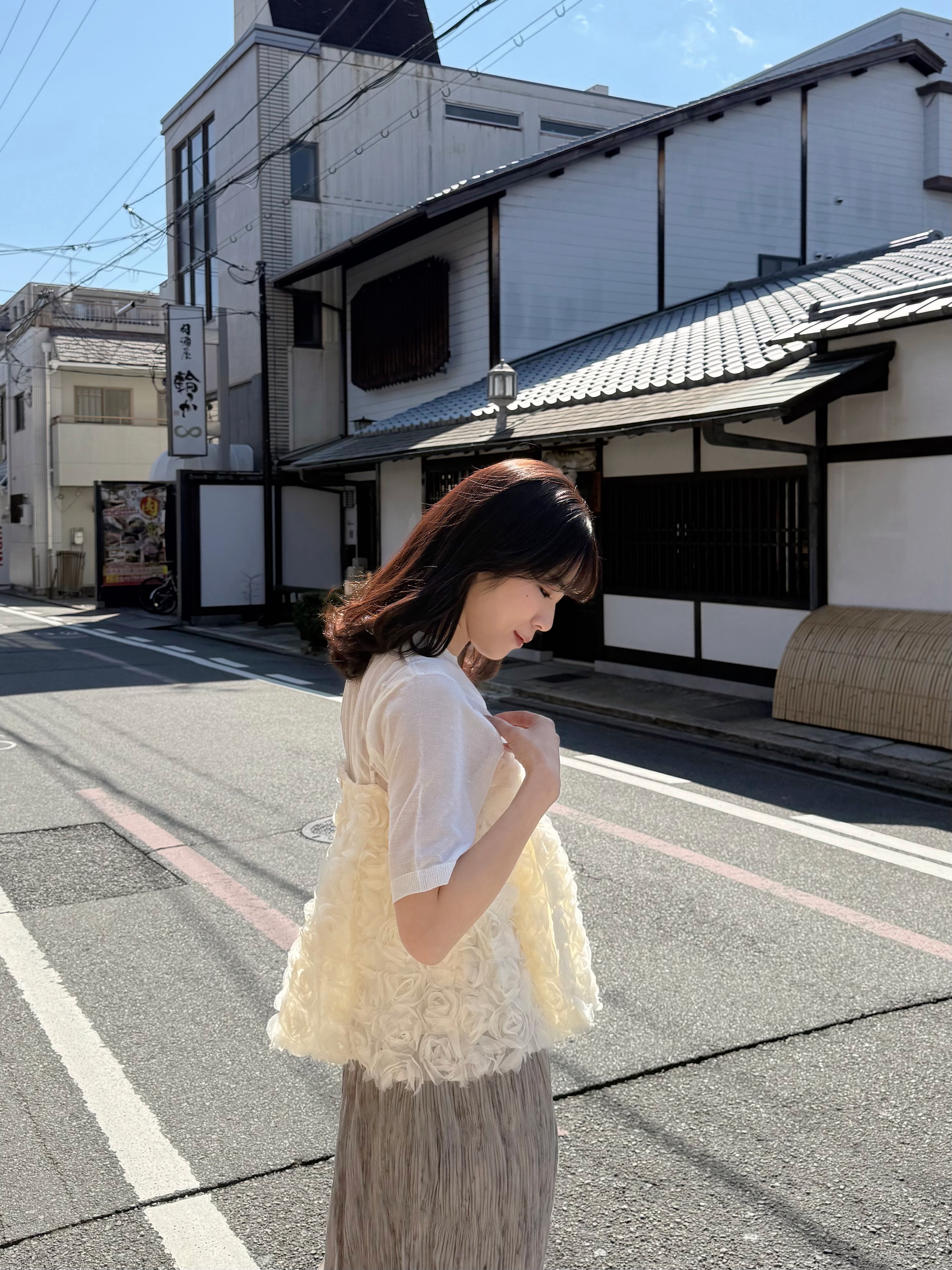 立體紗玫瑰花蓬蓬吊帶背心