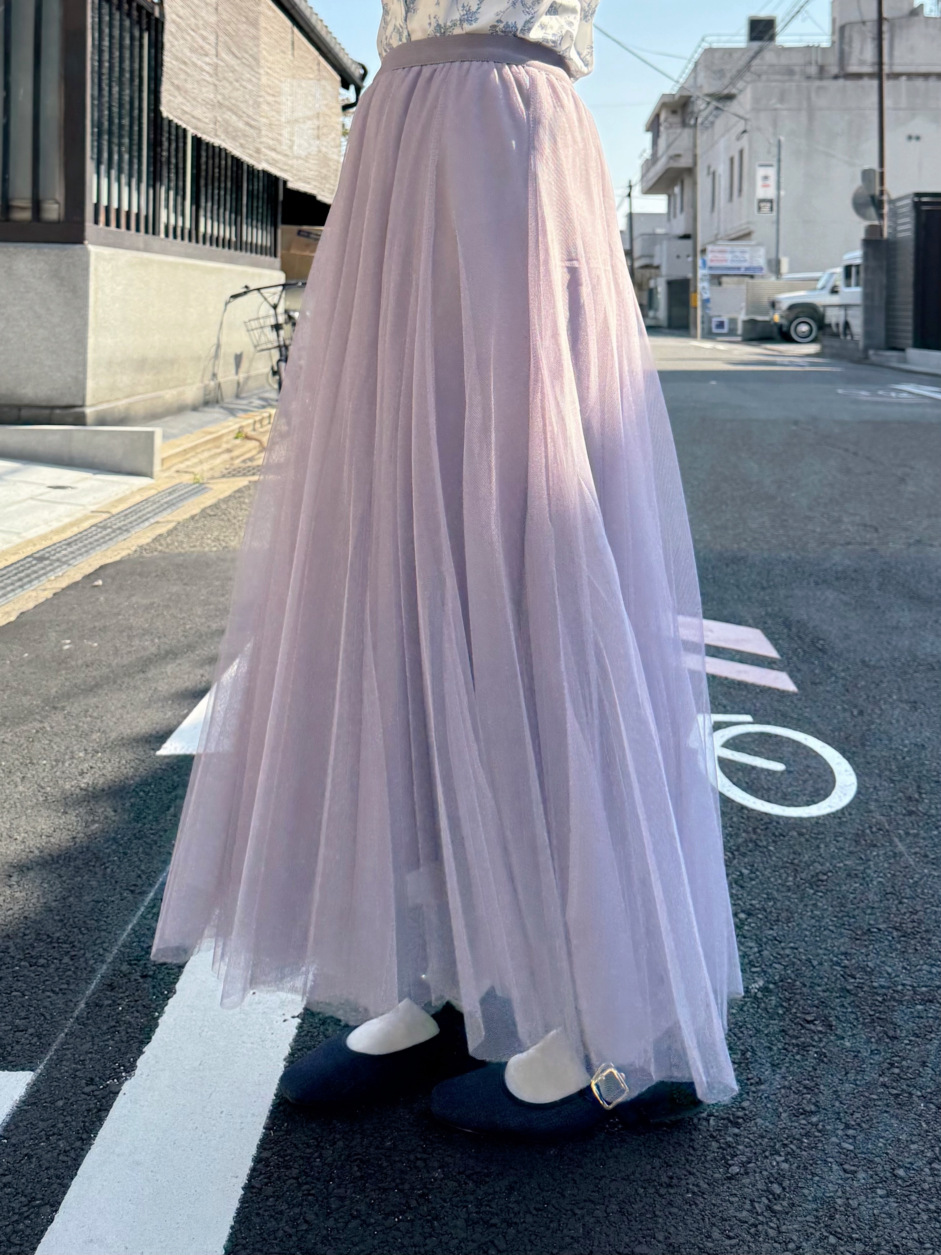 薰衣草紫色紗紗長款半身裙