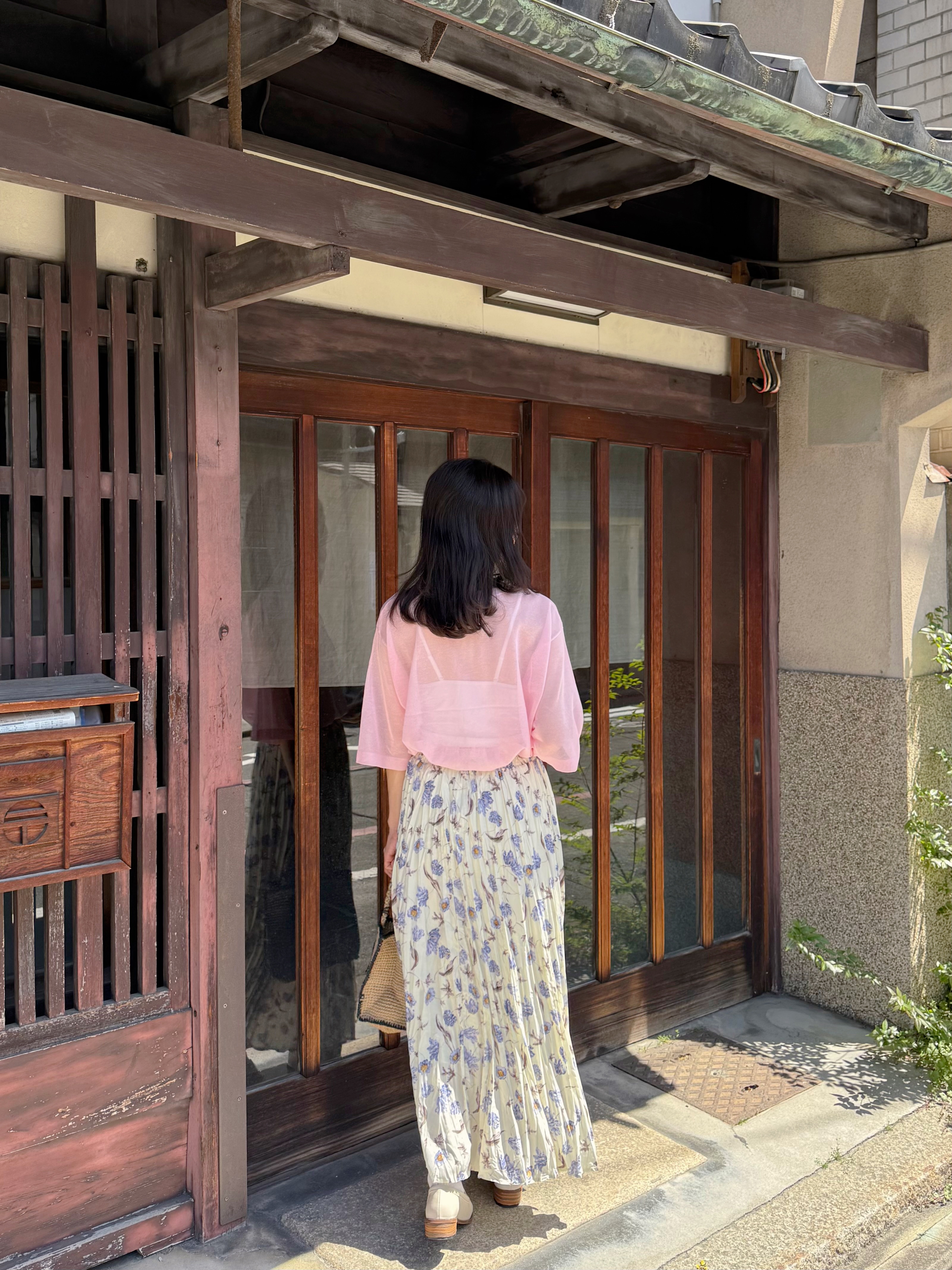 紫花百褶雪紡半身裙