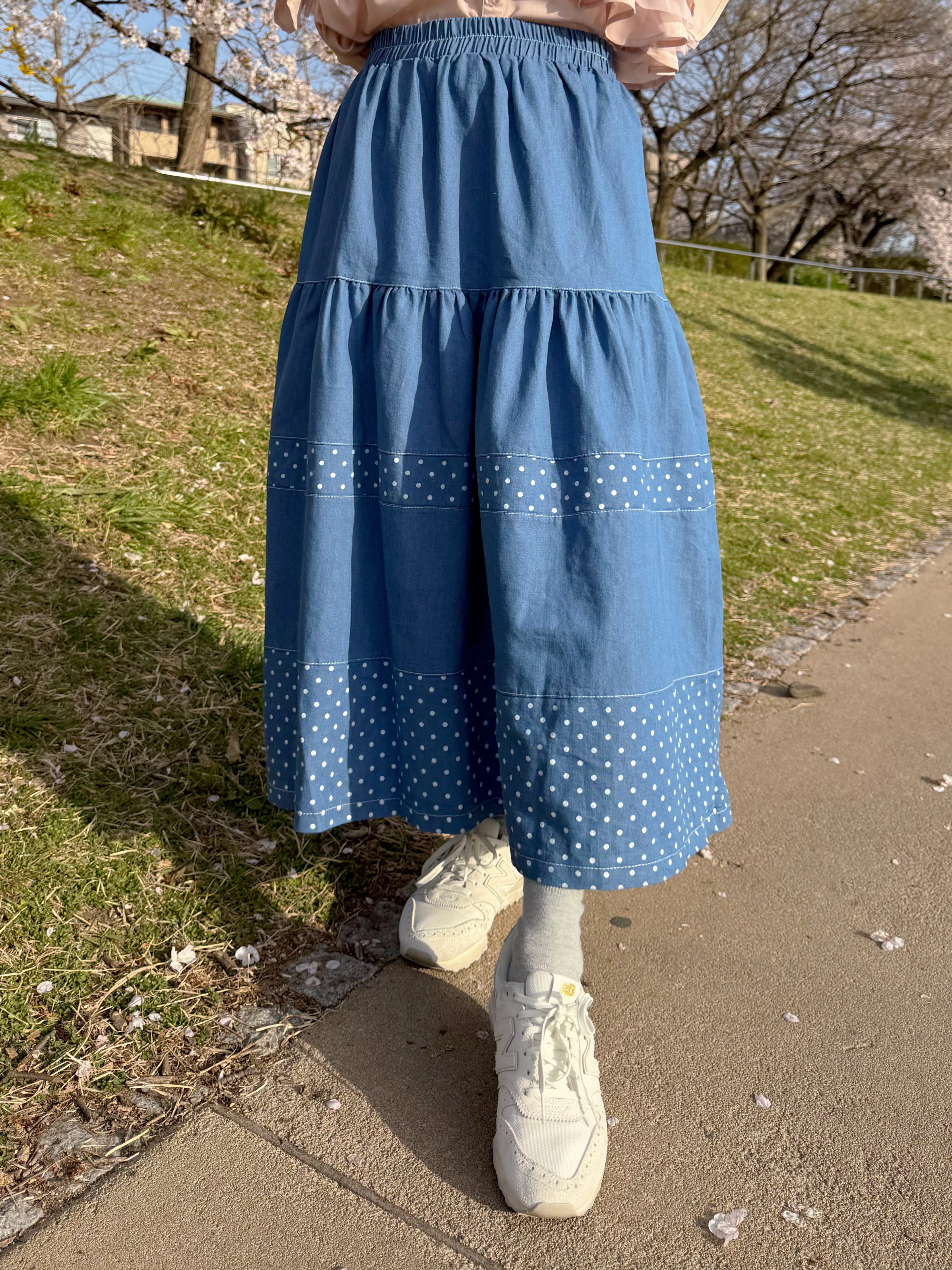 牛仔波點半身裙