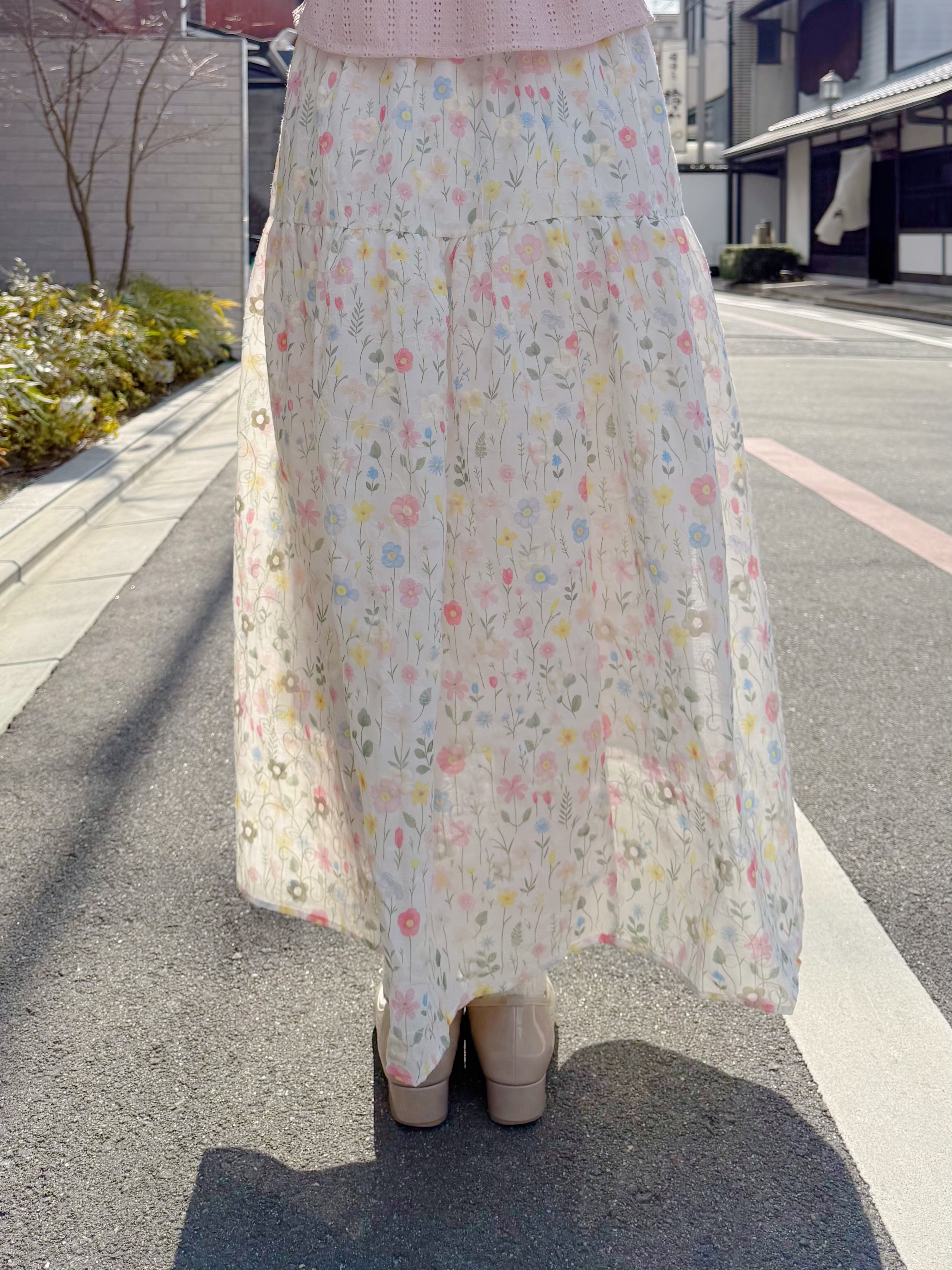 水彩花蕾絲刺繡半身裙