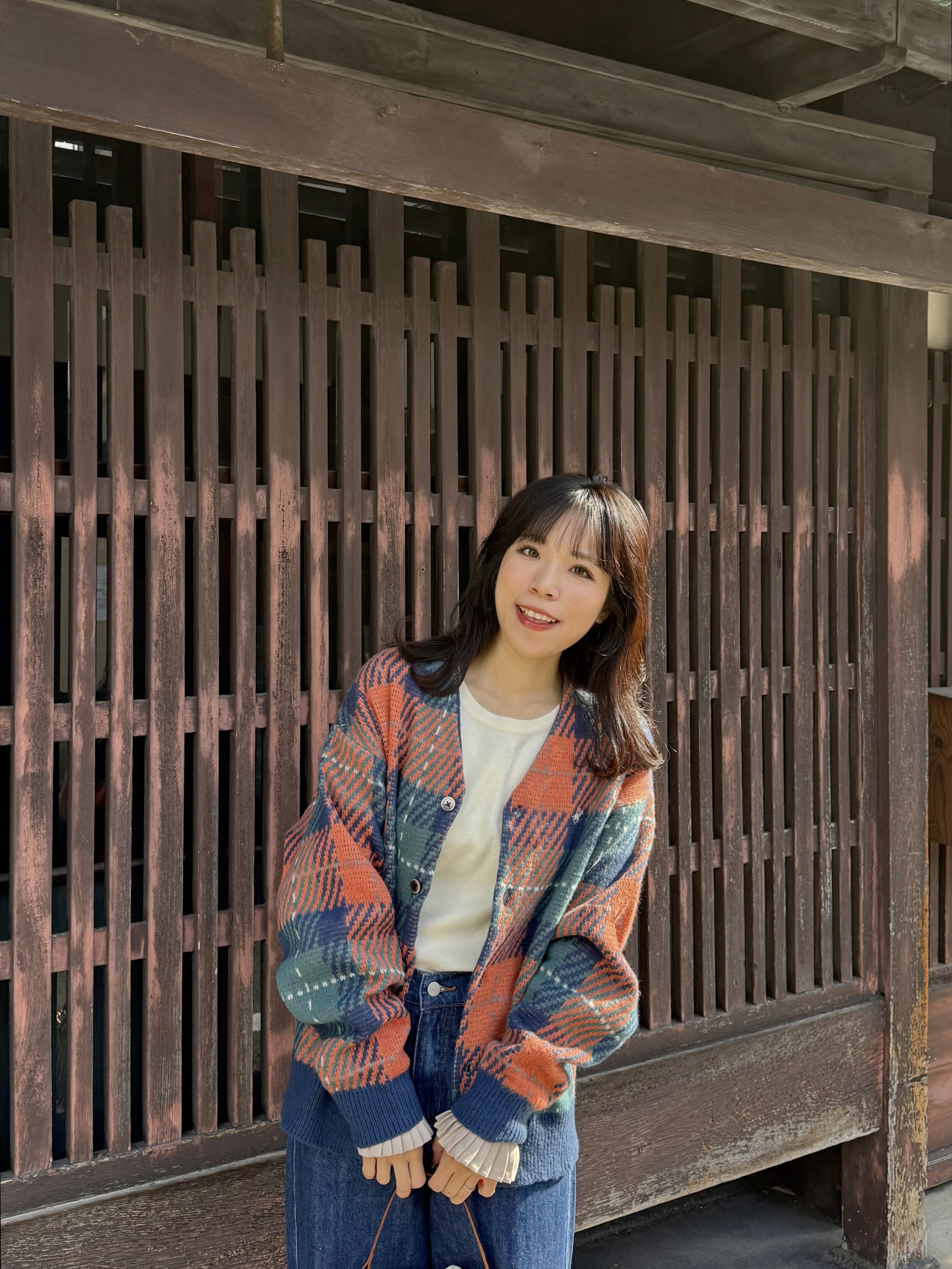 4色•Polo拼色大格紋針織外套