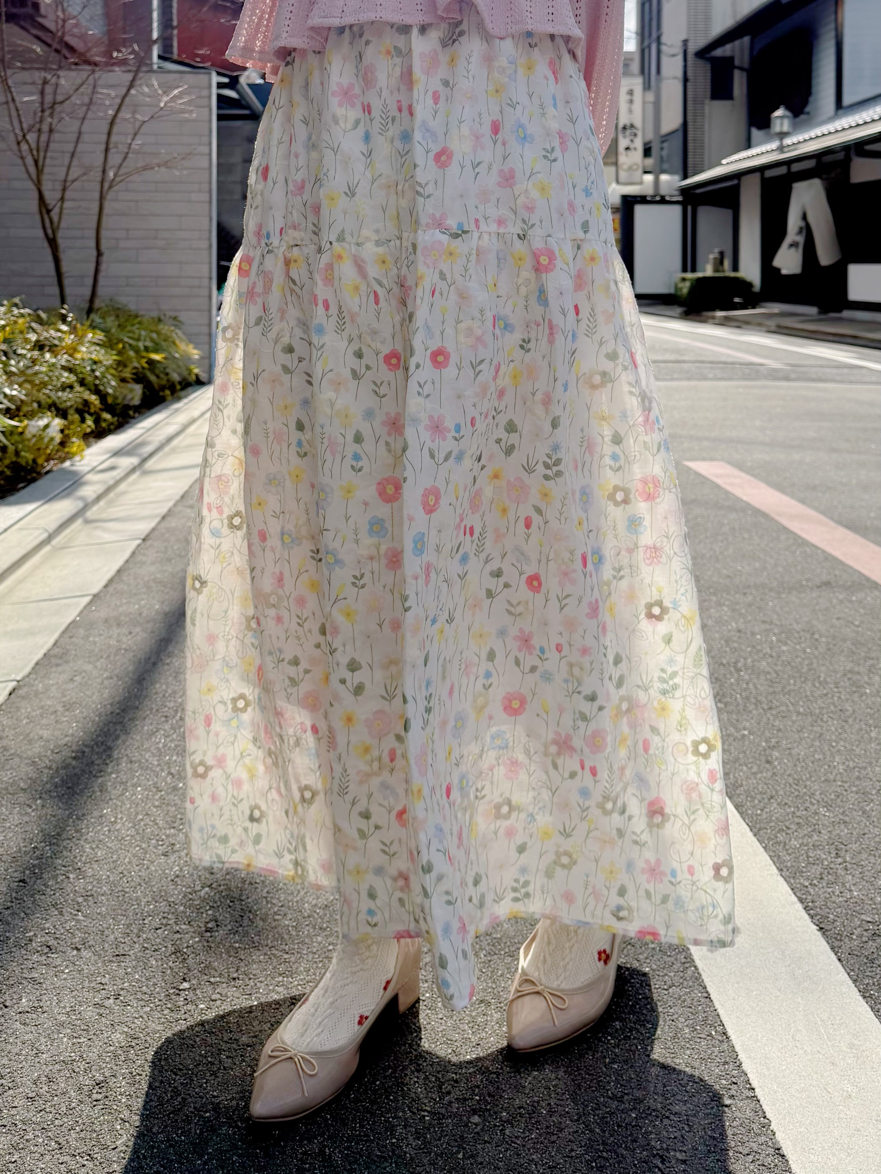 水彩花蕾絲刺繡半身裙