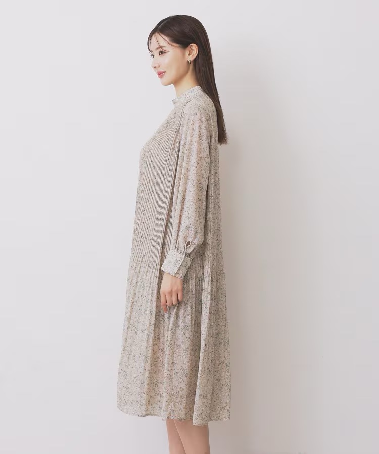 3色•百褶腰帶雪紡連身裙