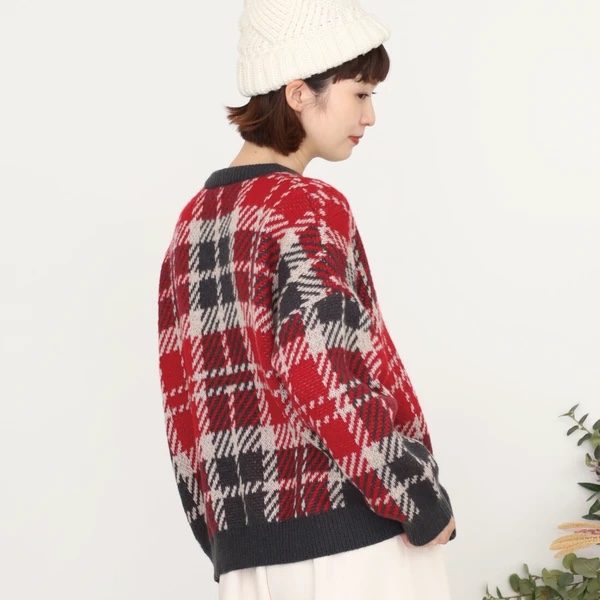 英倫格紋拼色冷衫