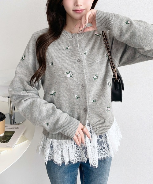 3色•M-L碼•花卉刺繡針織外套