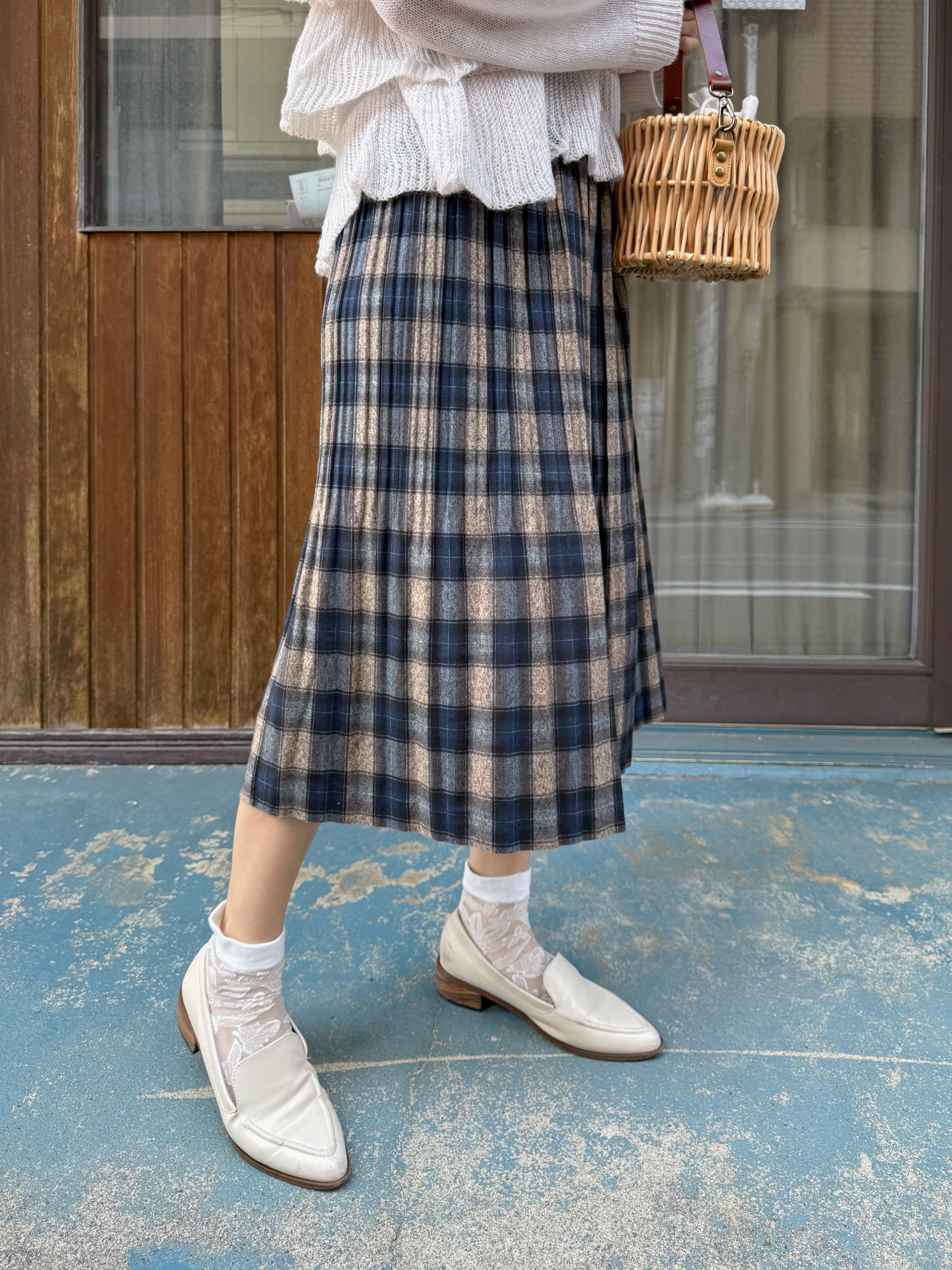 英倫風藍綠格紋薄絨長裙