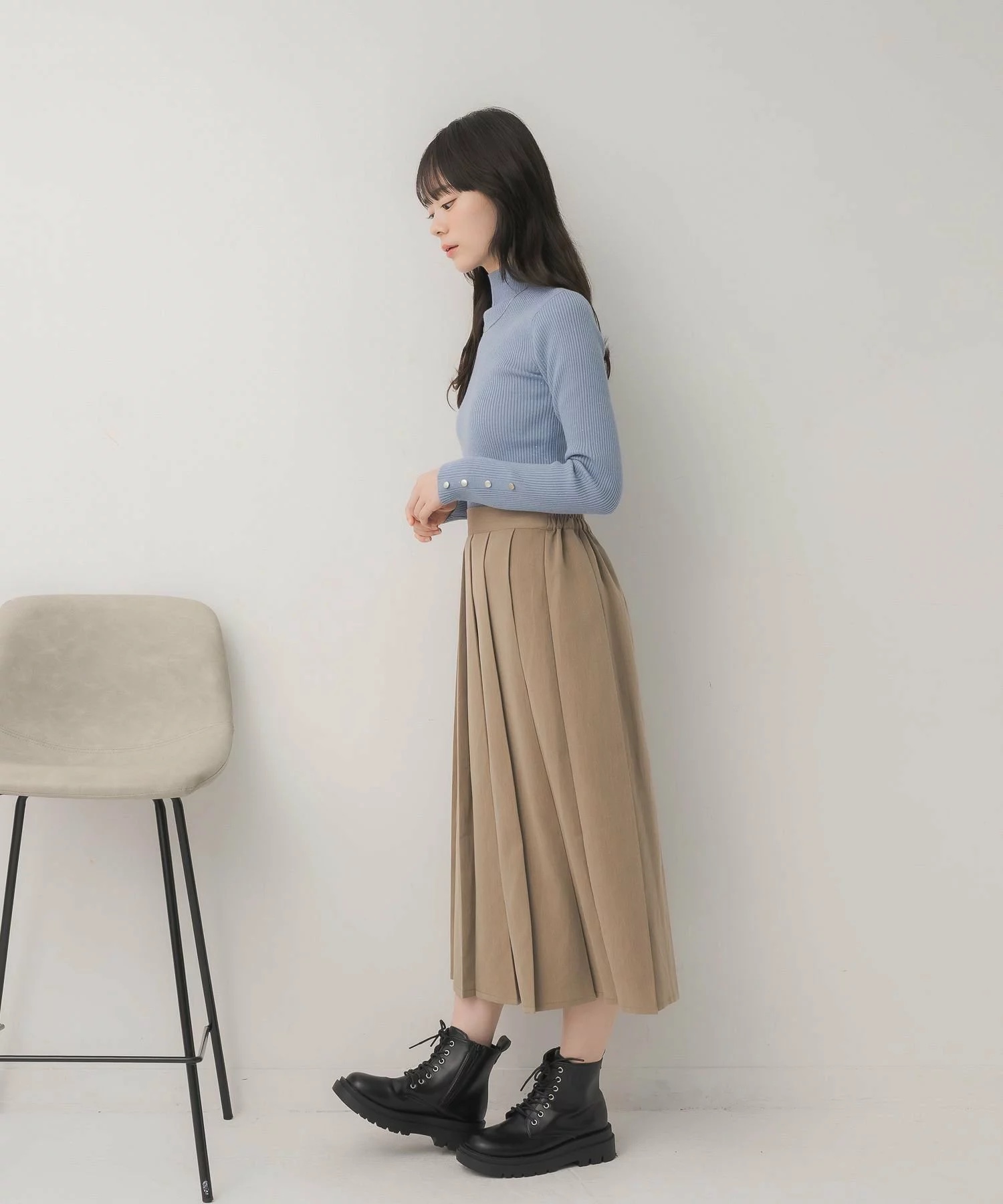 閃閃/ 淨色啞色扣閃閃企領針織