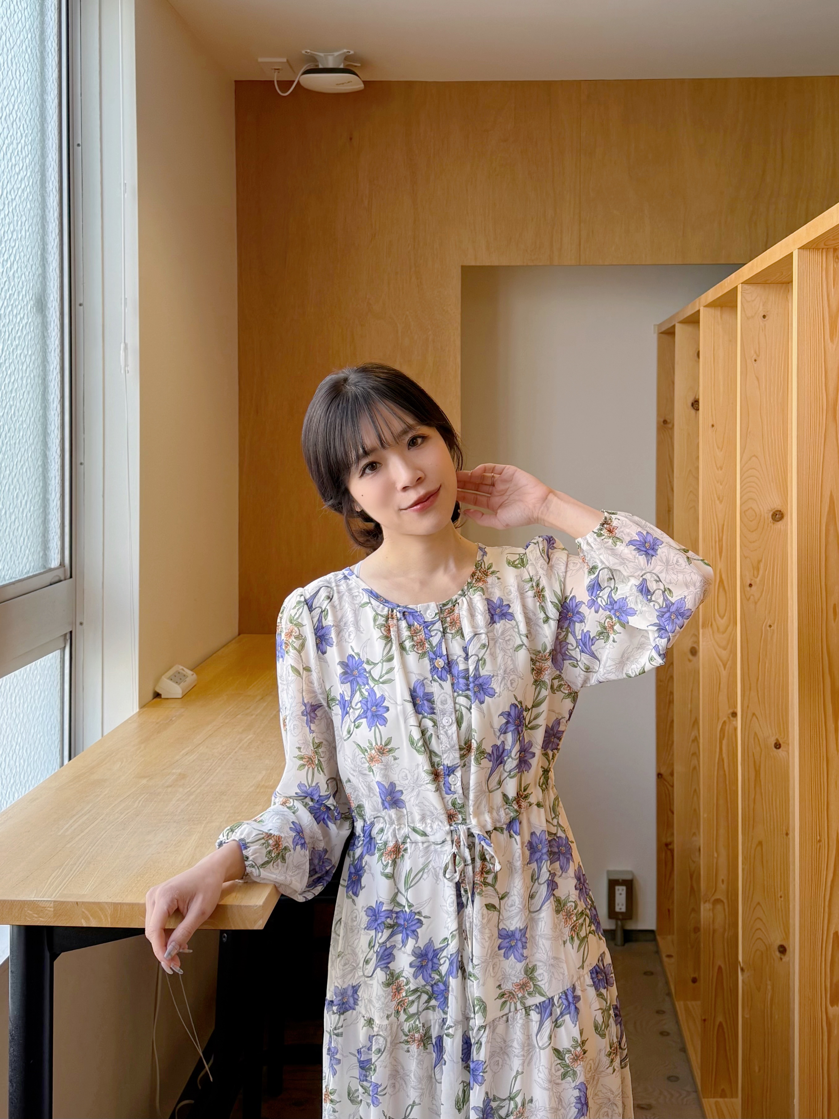 薰衣草紫色花雪紡連身裙