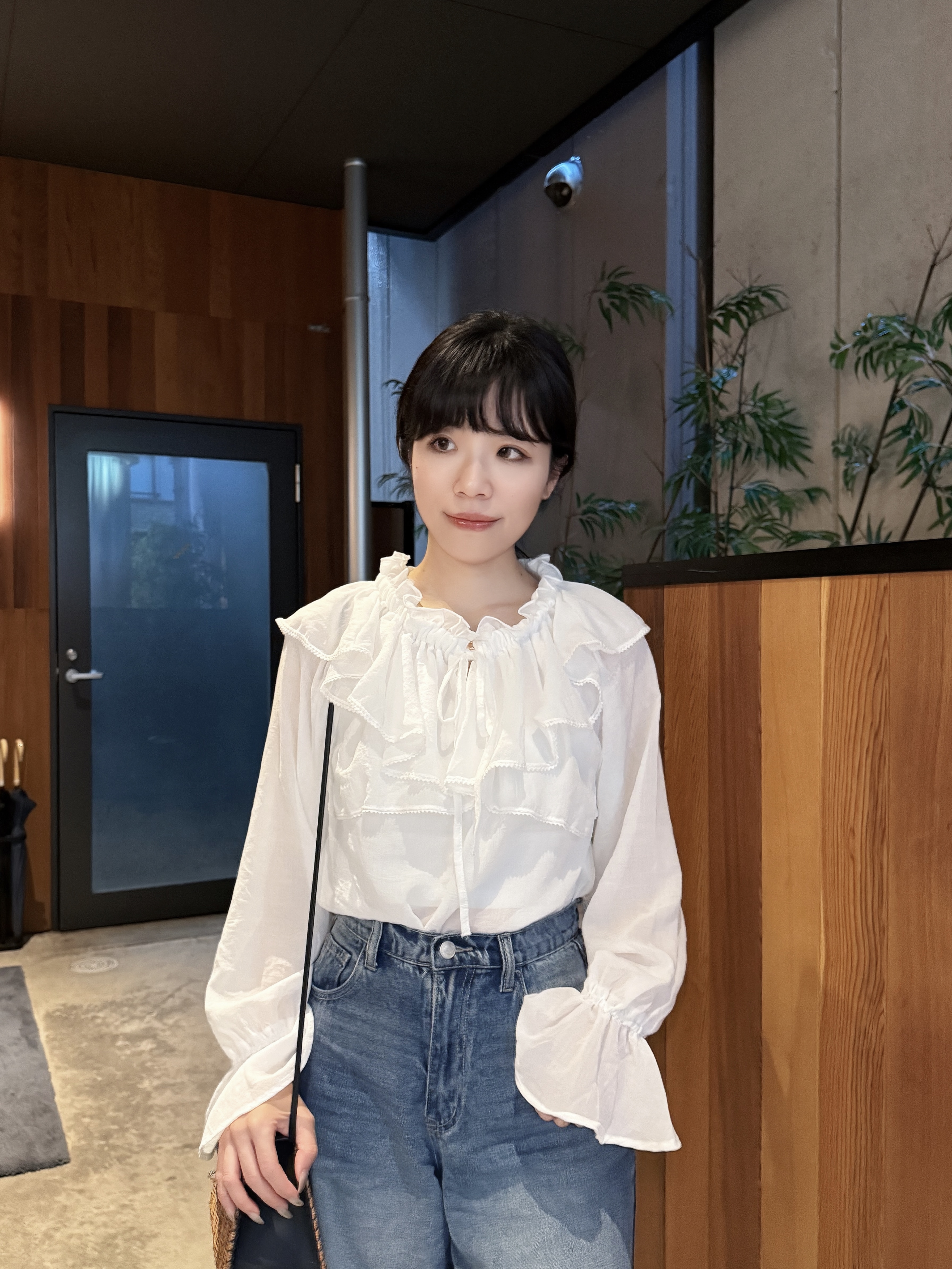 2Way波浪領束袖薄長袖上衣