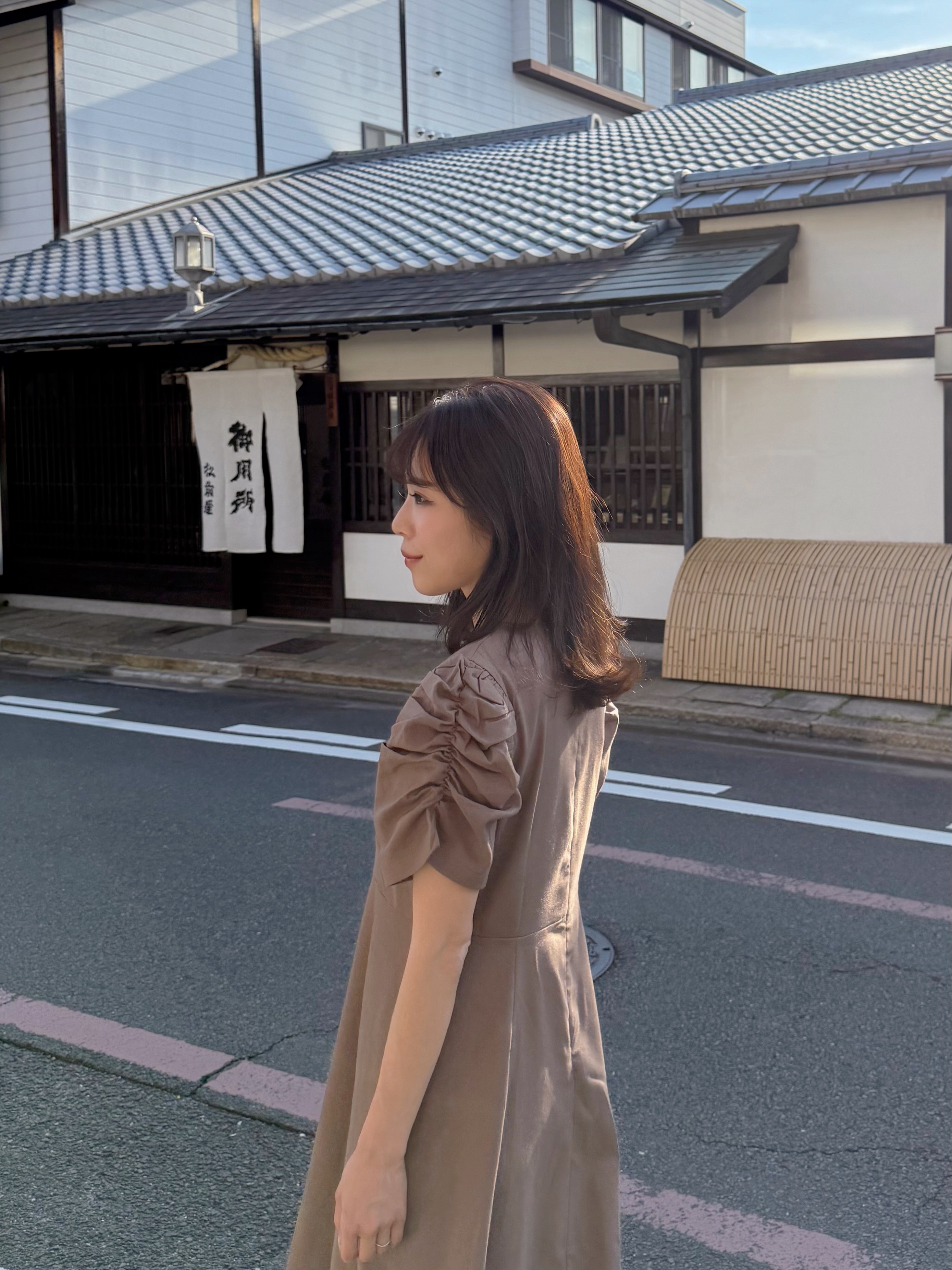 2色•淨色簡約公主袖修腰連身裙