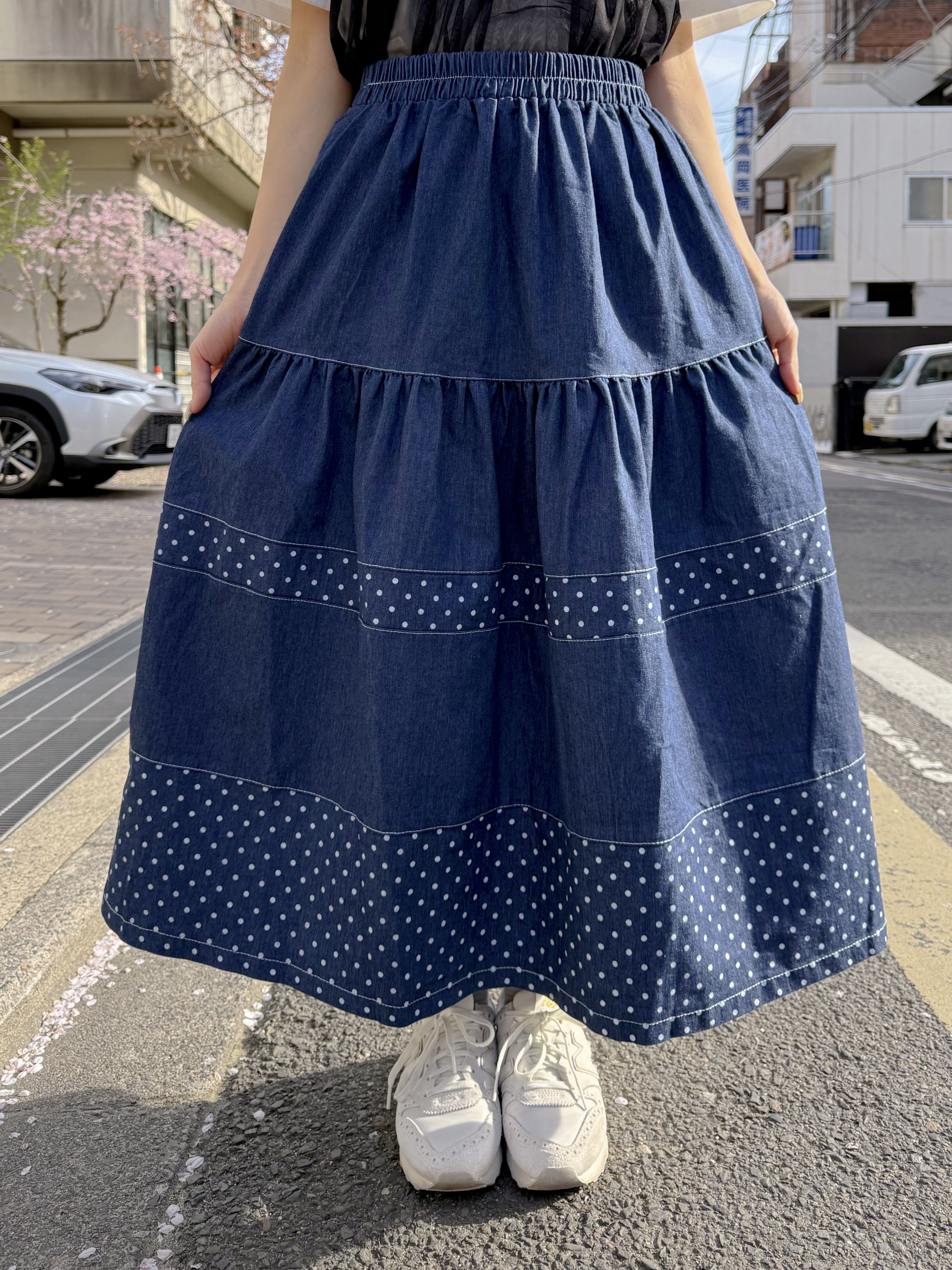 牛仔波點半身裙