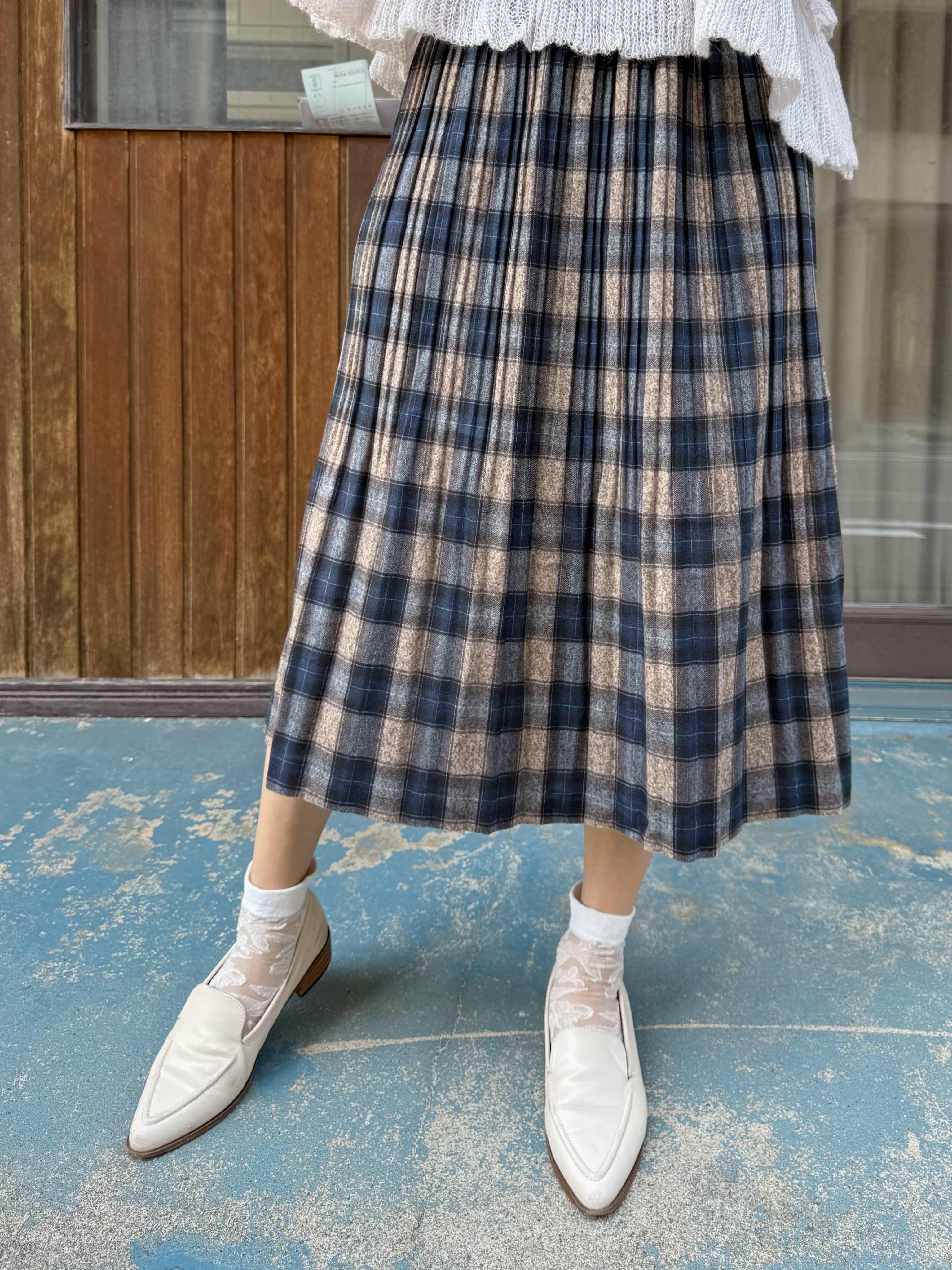 英倫風藍綠格紋薄絨長裙