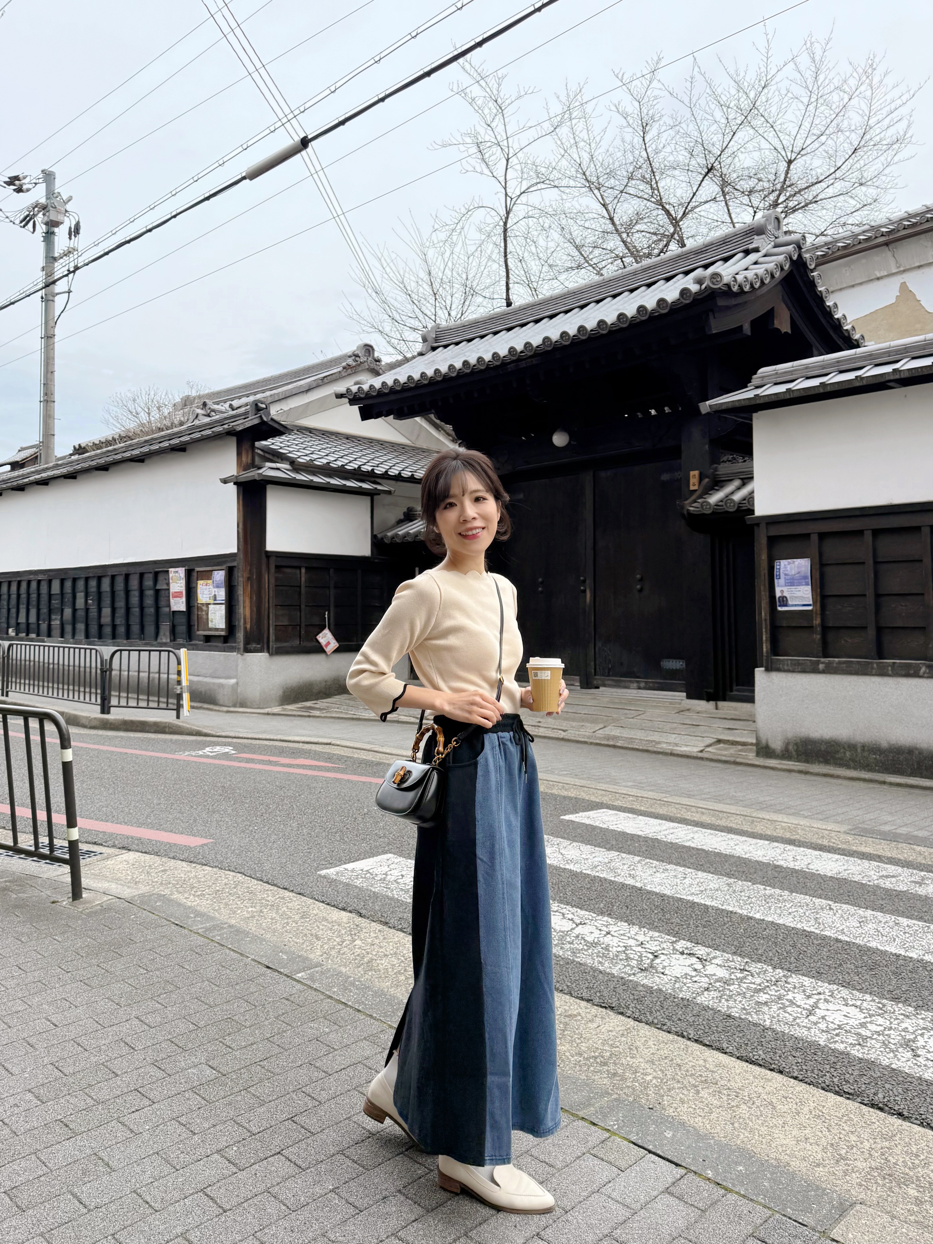 2色•拼色7分袖波浪邊針織上衣