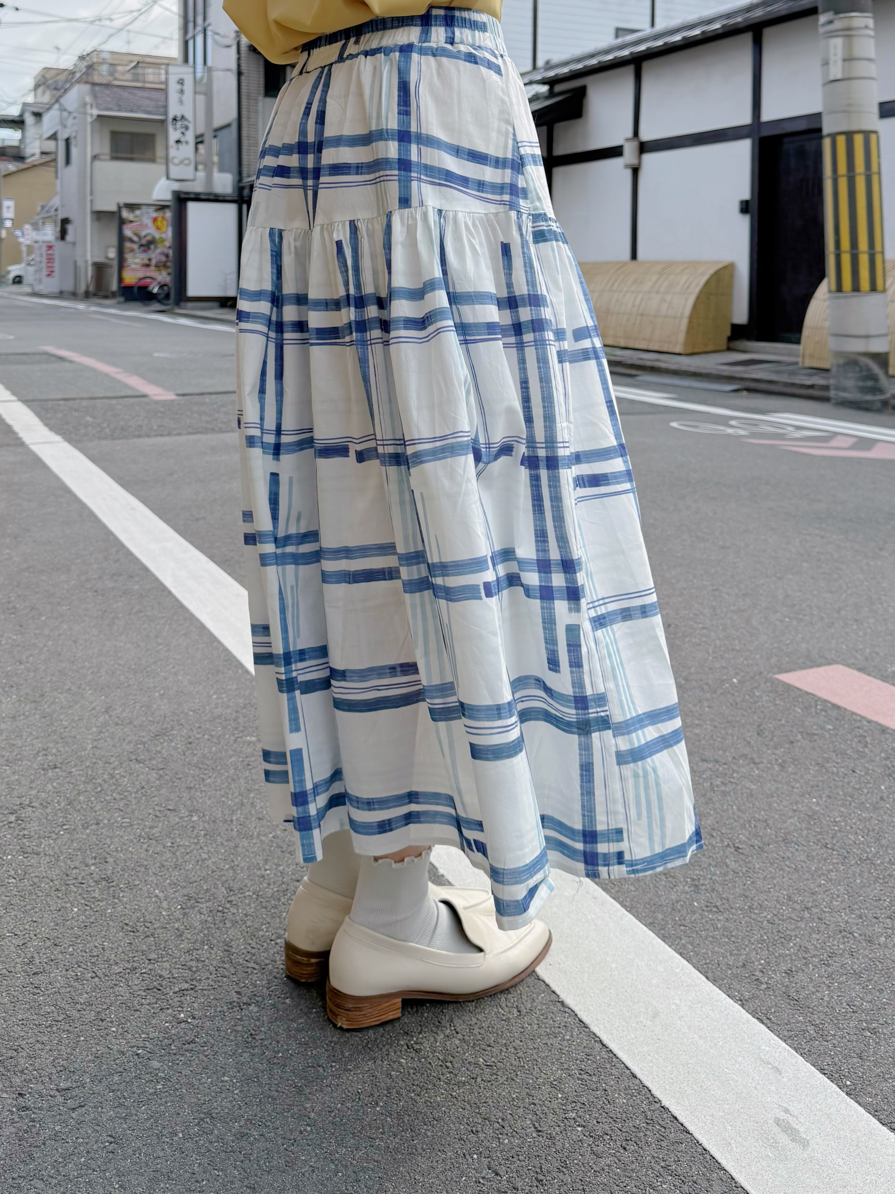 藍白格仔A line半身裙