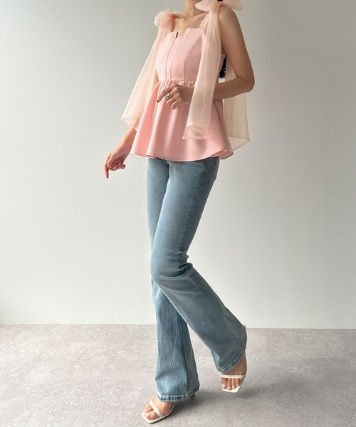 紗蝴蝶結肩帶背心