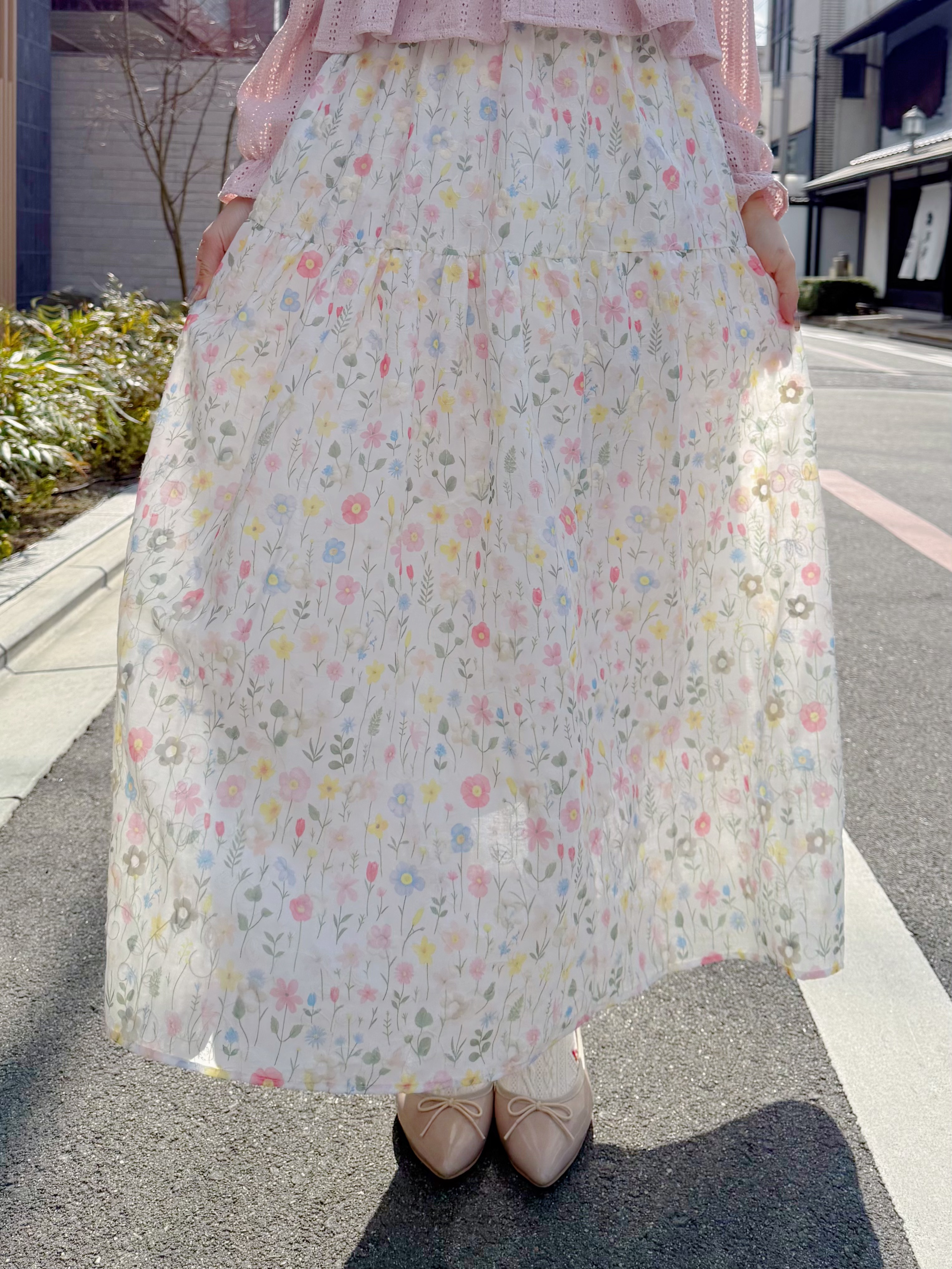 水彩花蕾絲刺繡半身裙