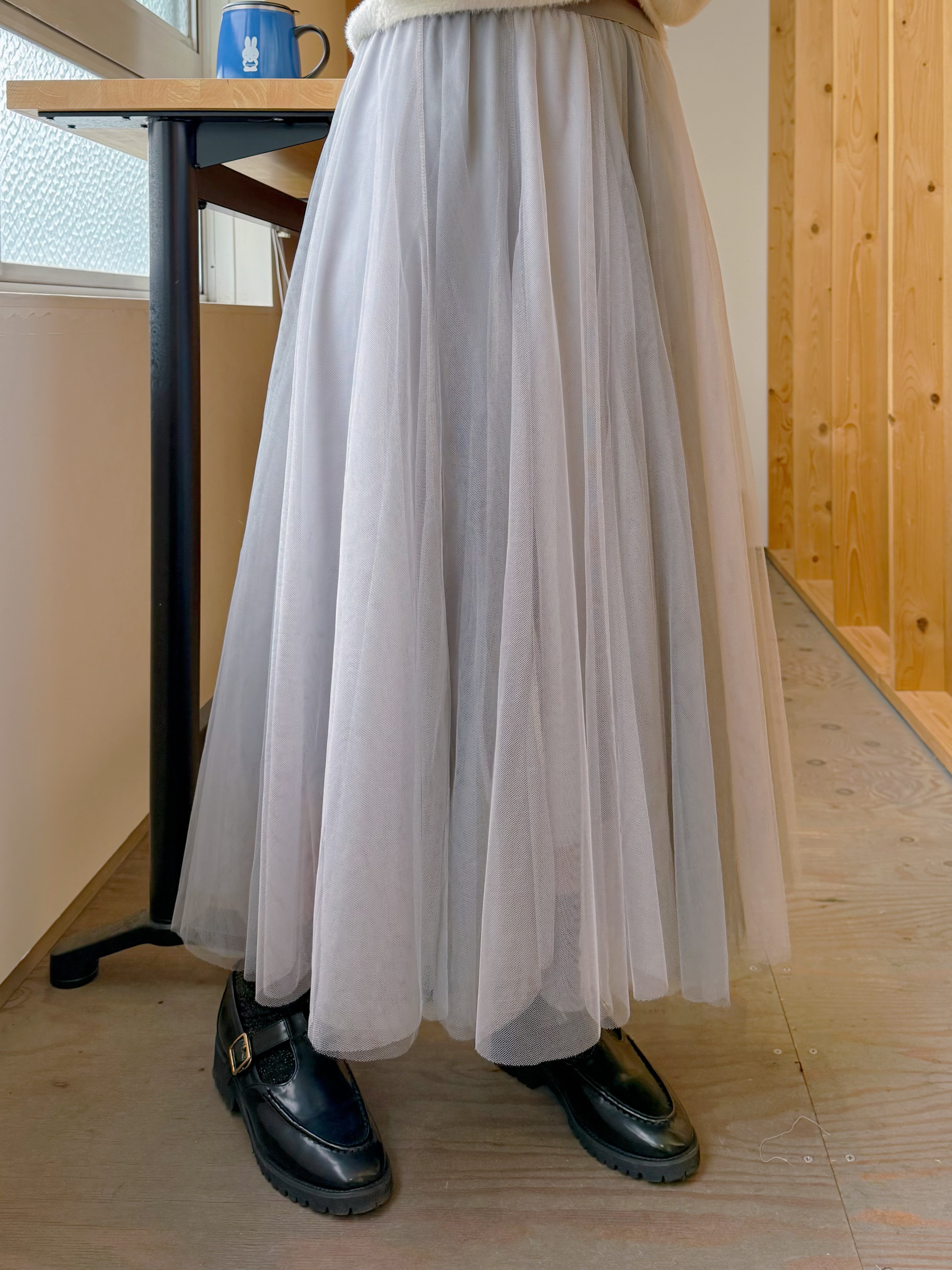 3色•深淺拼色紗紗A line半身裙