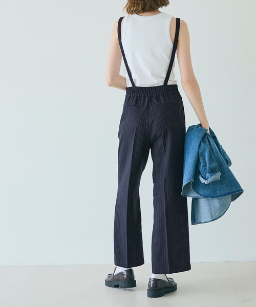 直條紋吊帶長褲