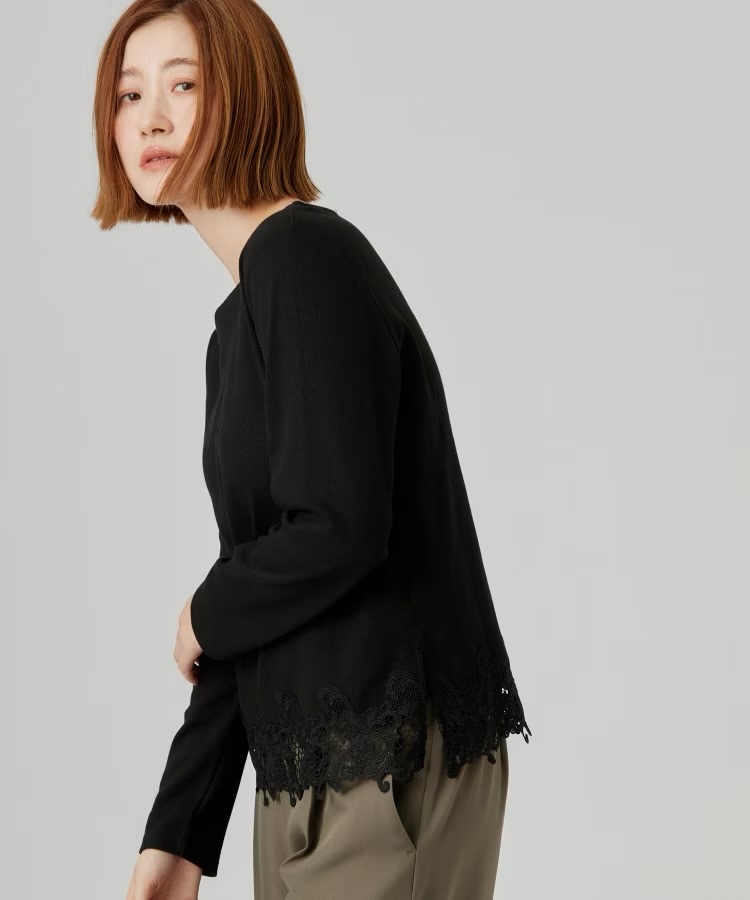 3色•M-3L•下擺蕾絲方領上衣