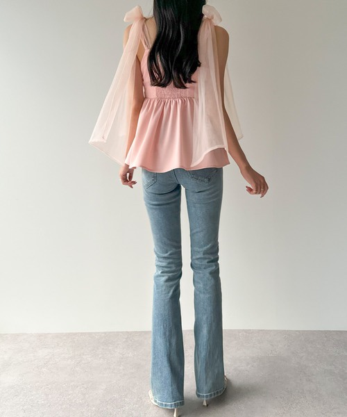 紗蝴蝶結肩帶背心