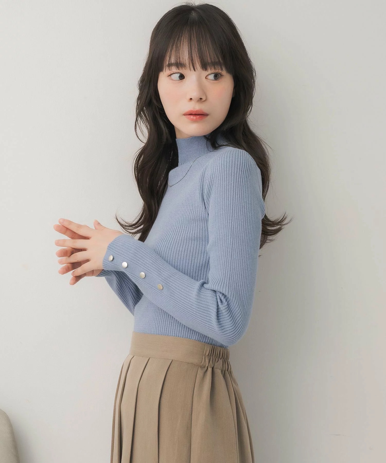 閃閃/ 淨色啞色扣閃閃企領針織