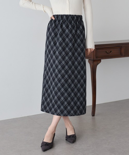 英倫格子薄絨直身裙