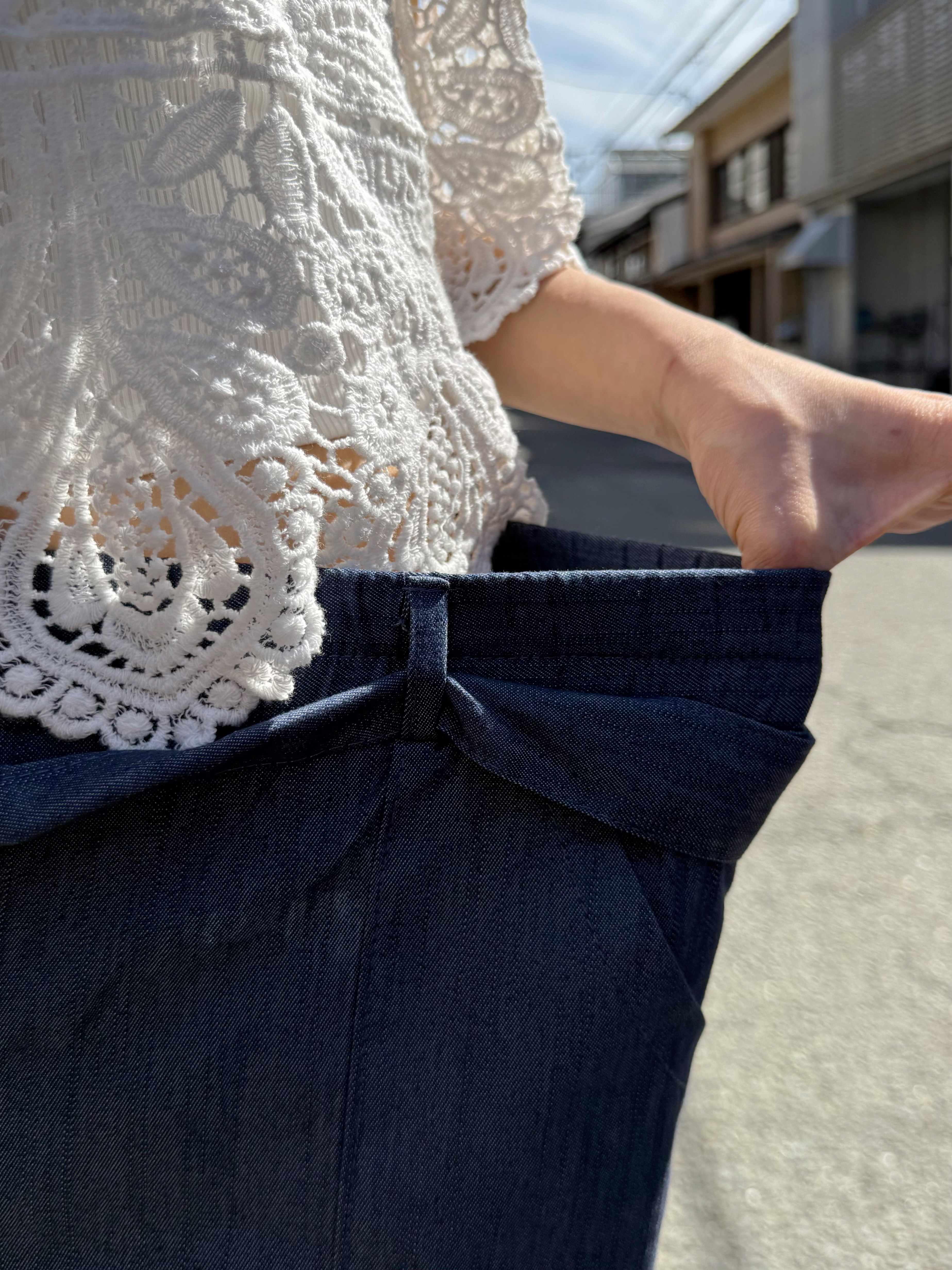 蝴蝶腰帶7分闊腳褲