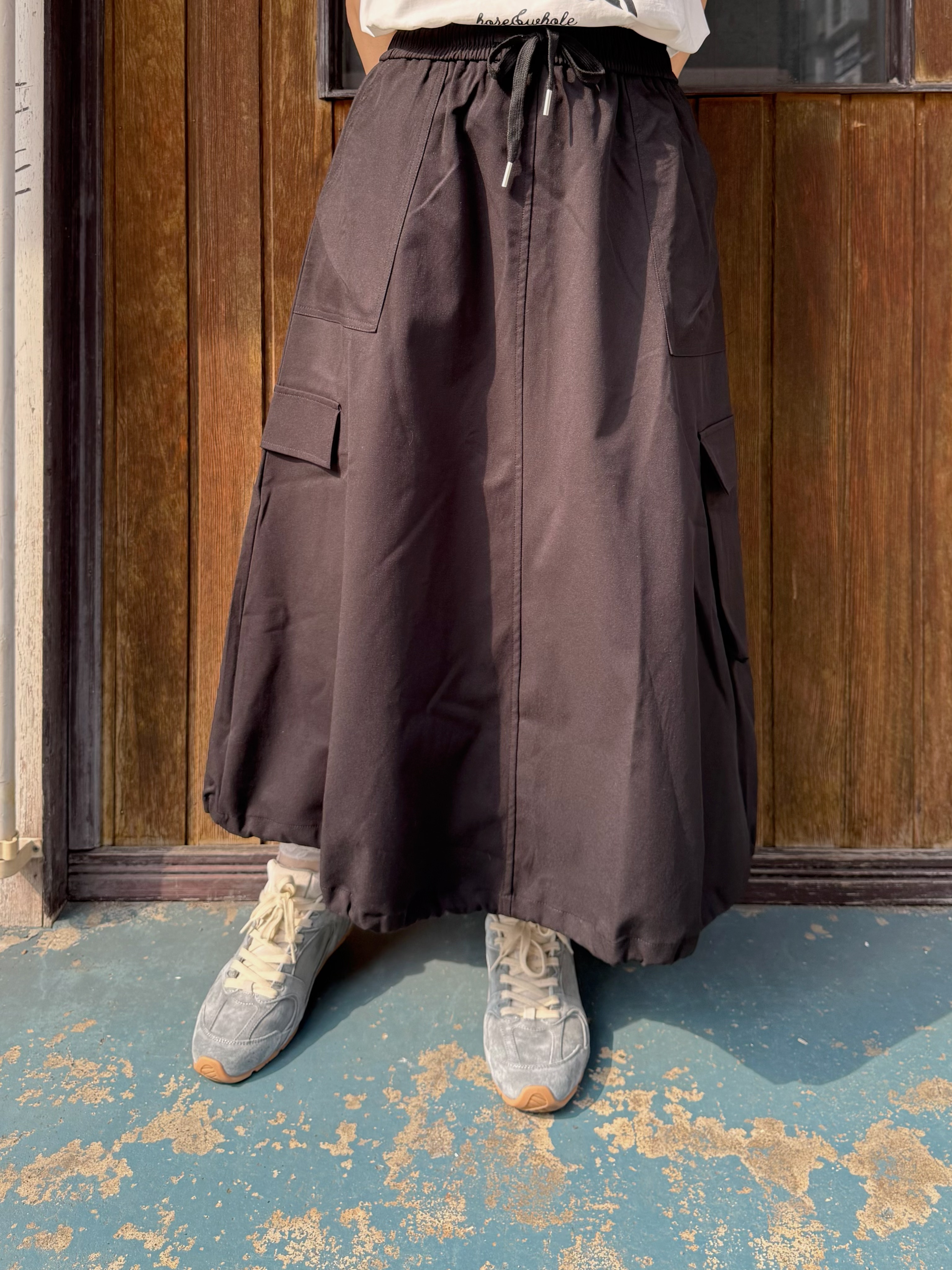 淨色泡泡有袋A line裙