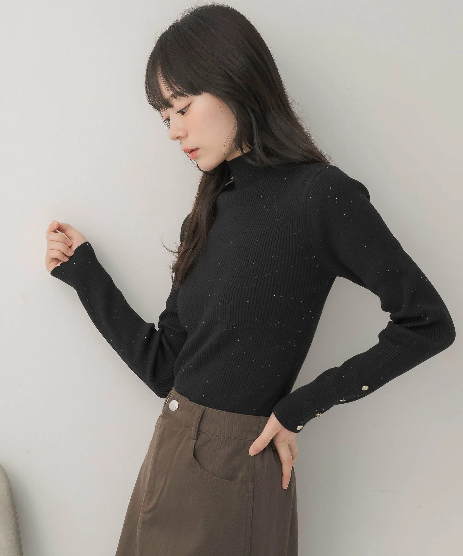 閃閃/ 淨色啞色扣閃閃企領針織