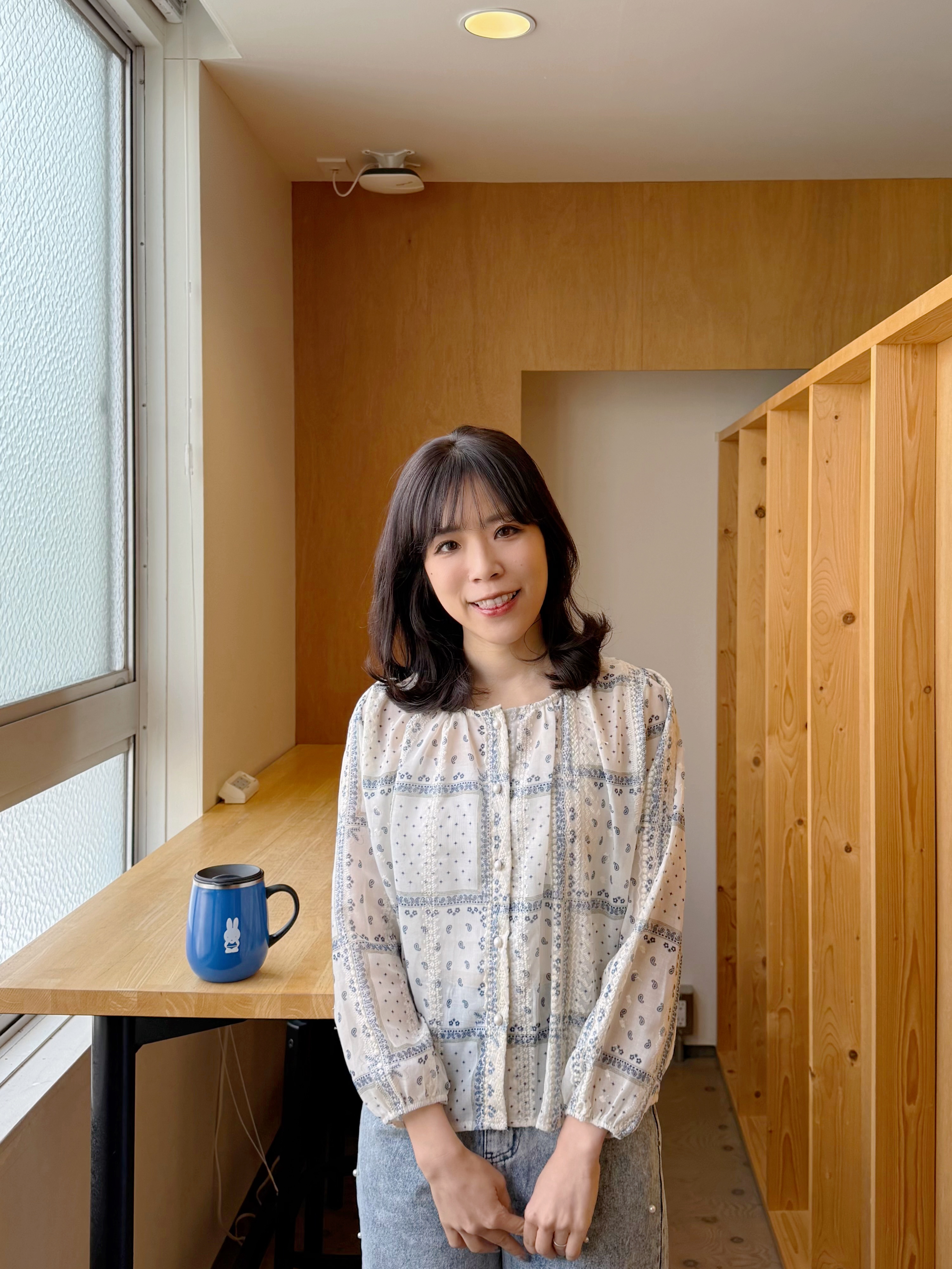 藍白印花8分袖雪紡上衣