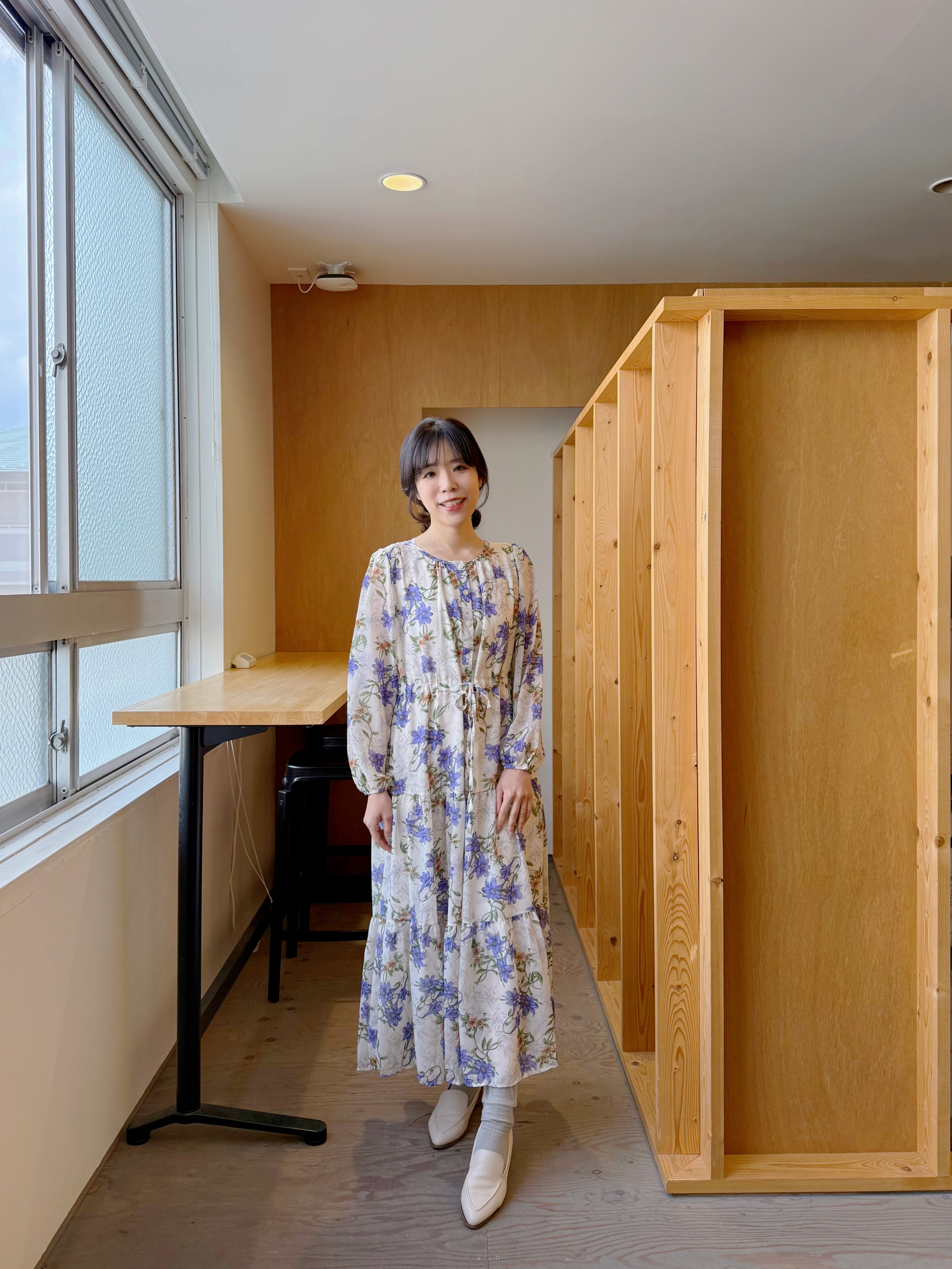 薰衣草紫色花雪紡連身裙