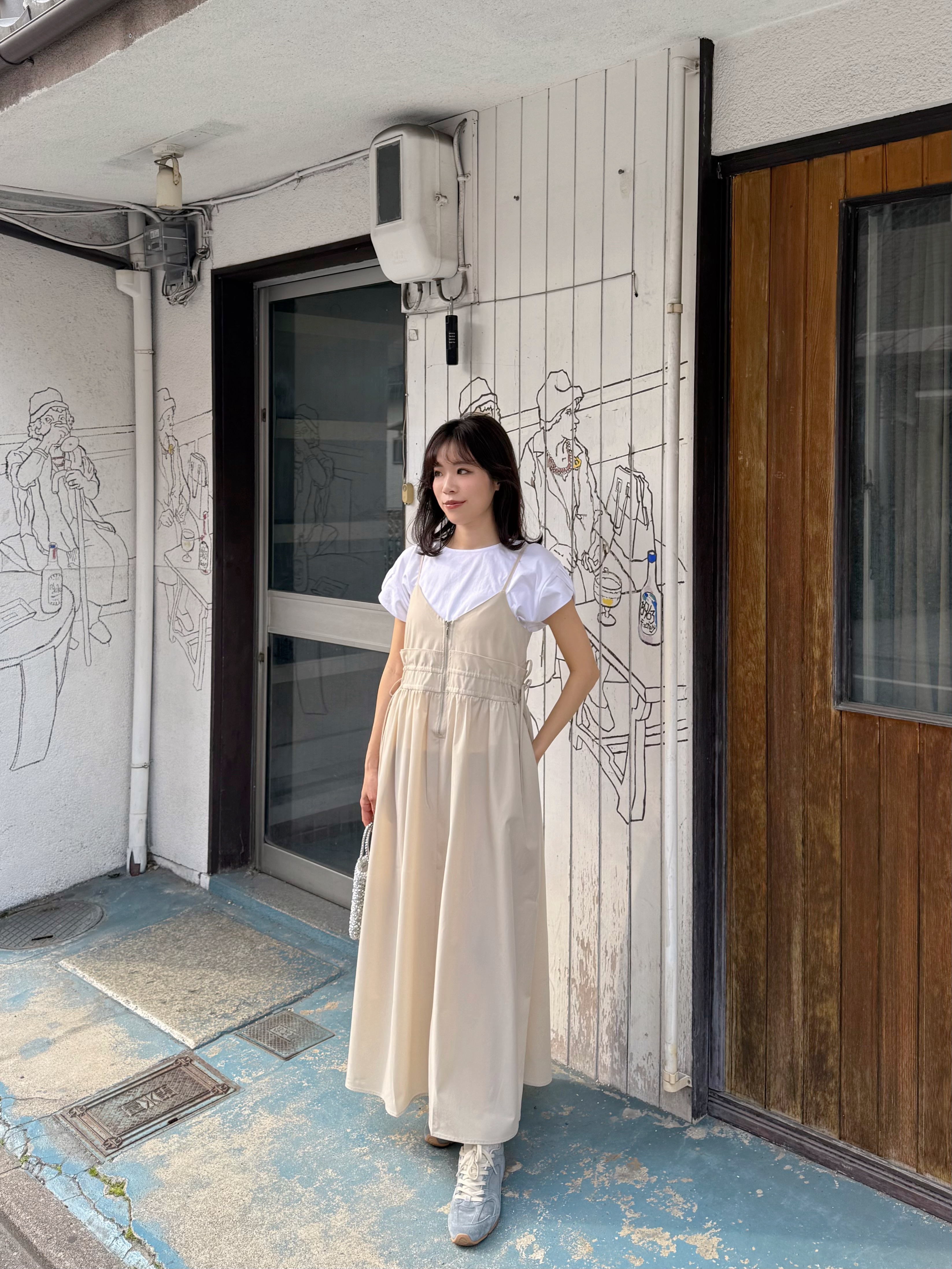 吊帶修腰A line雪紡連身裙