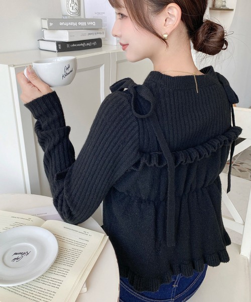 吊帶針織背心 + 長袖上衣