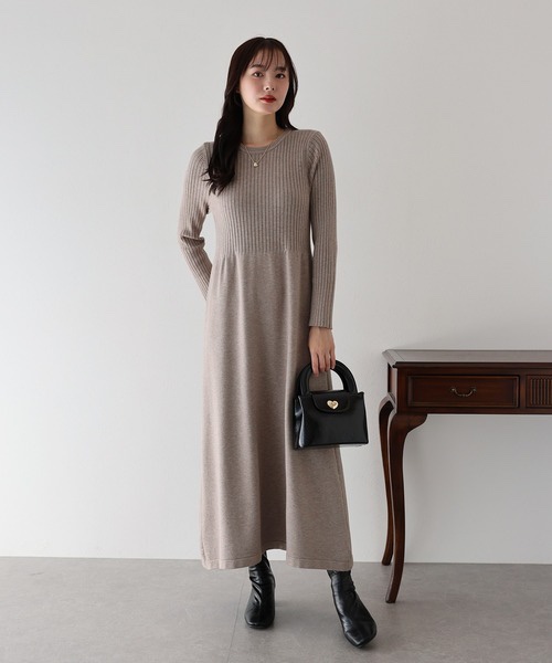 11色・M-LONG・側邊綁帶斗篷背心+螺紋針織長洋裝套裝