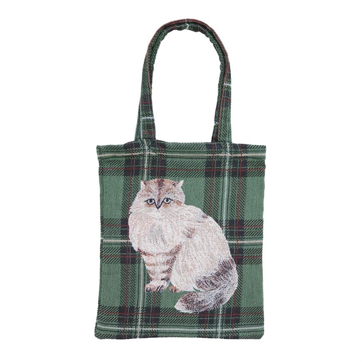 松美miyuki貓貓英倫格紋刺繡帆布袋