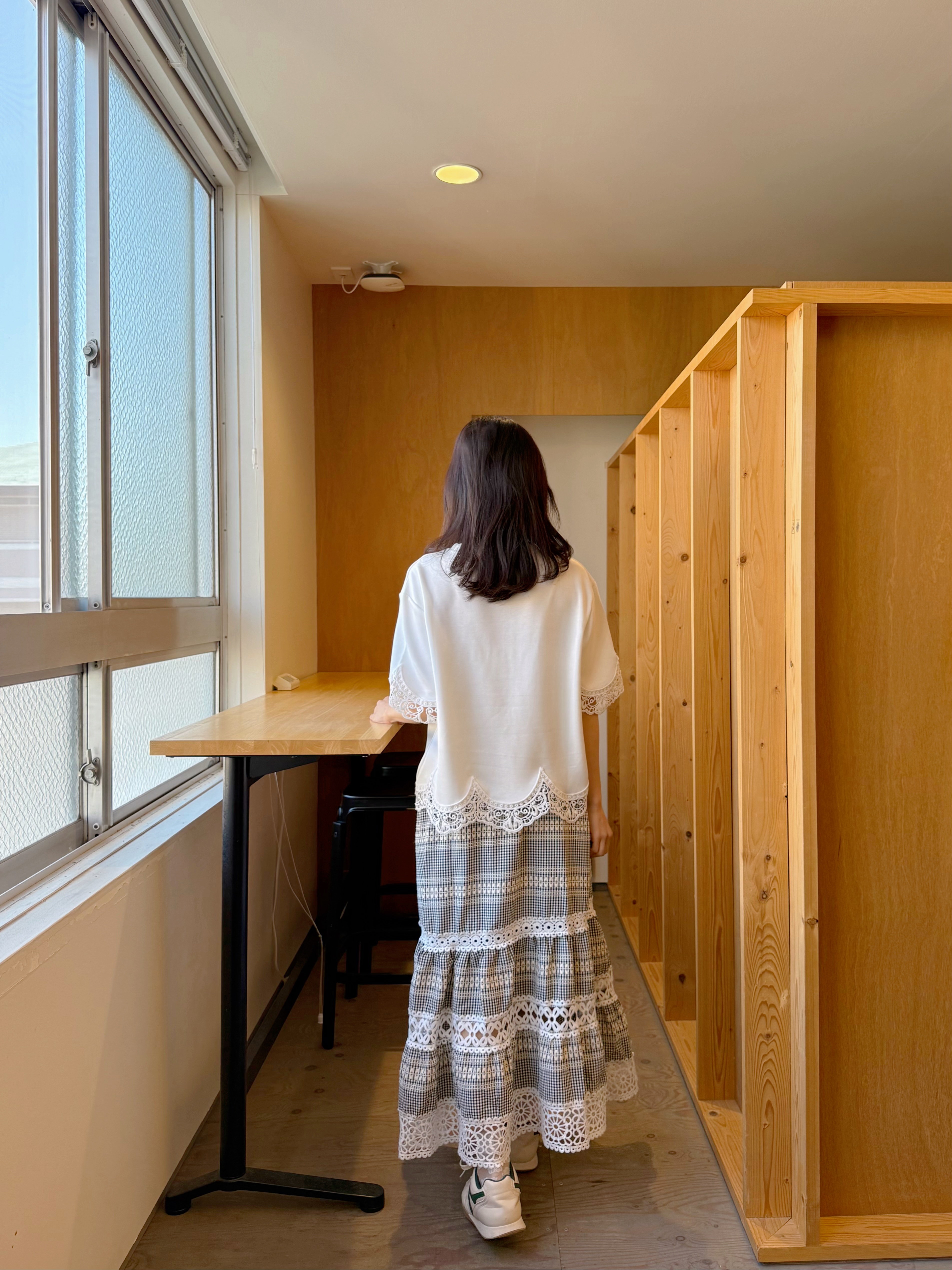 蕾絲拼接雪紡半身裙